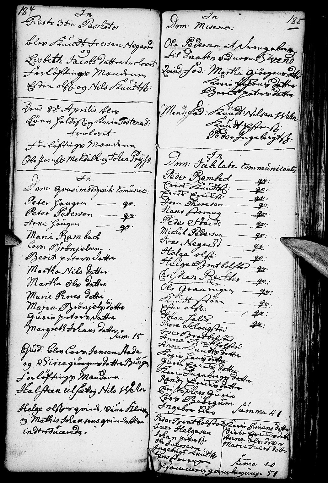 Kvikne prestekontor, SAH/PREST-064/H/Ha/Haa/L0001: Parish register (official) no. 1, 1740-1756, p. 184-185