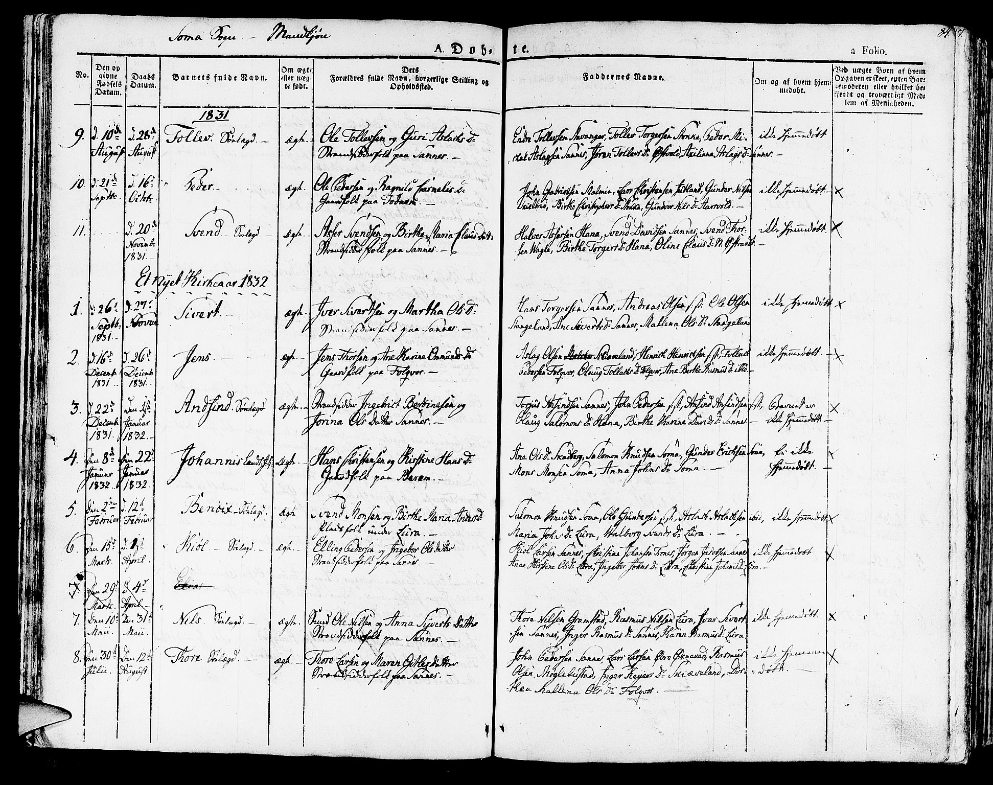 Høyland sokneprestkontor, SAST/A-101799/001/30BA/L0007: Parish register (official) no. A 7 /2, 1825-1841, p. 84