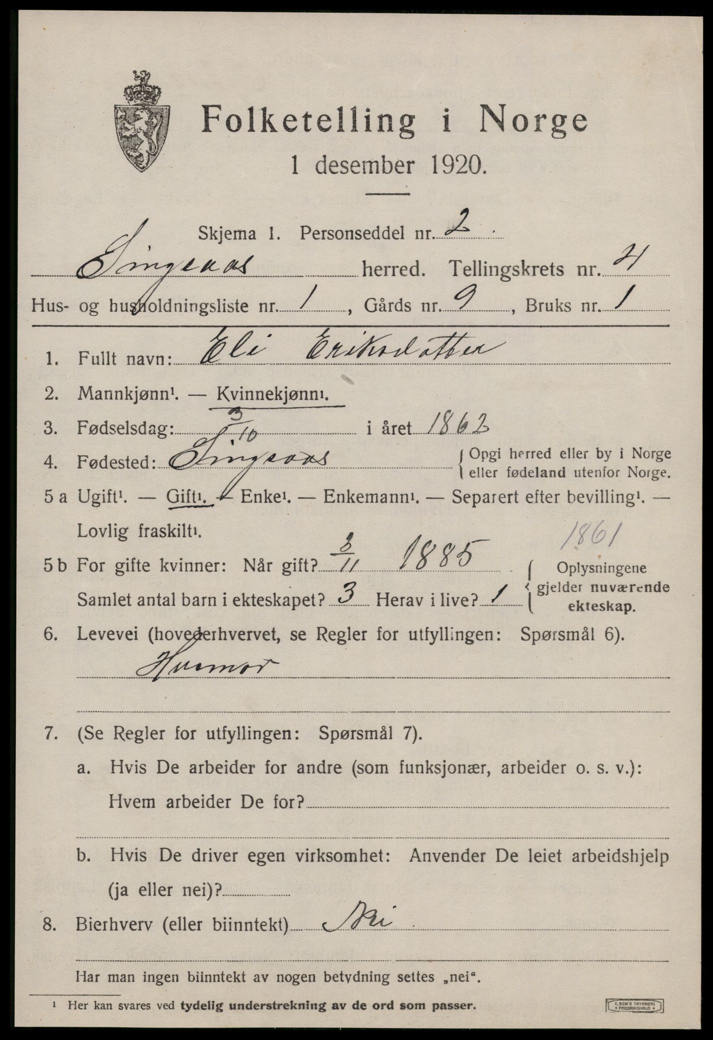 SAT, 1920 census for Singsås, 1920, p. 2119