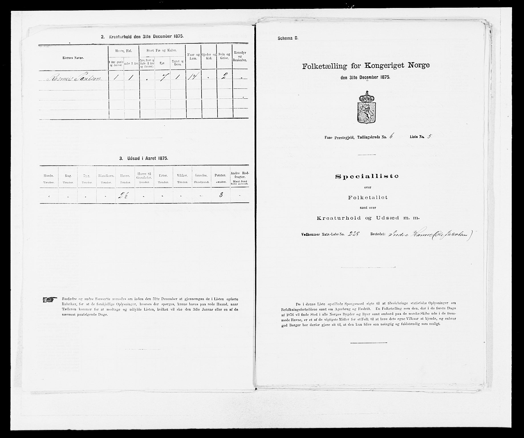 SAB, 1875 census for 1249P Fana, 1875, p. 684