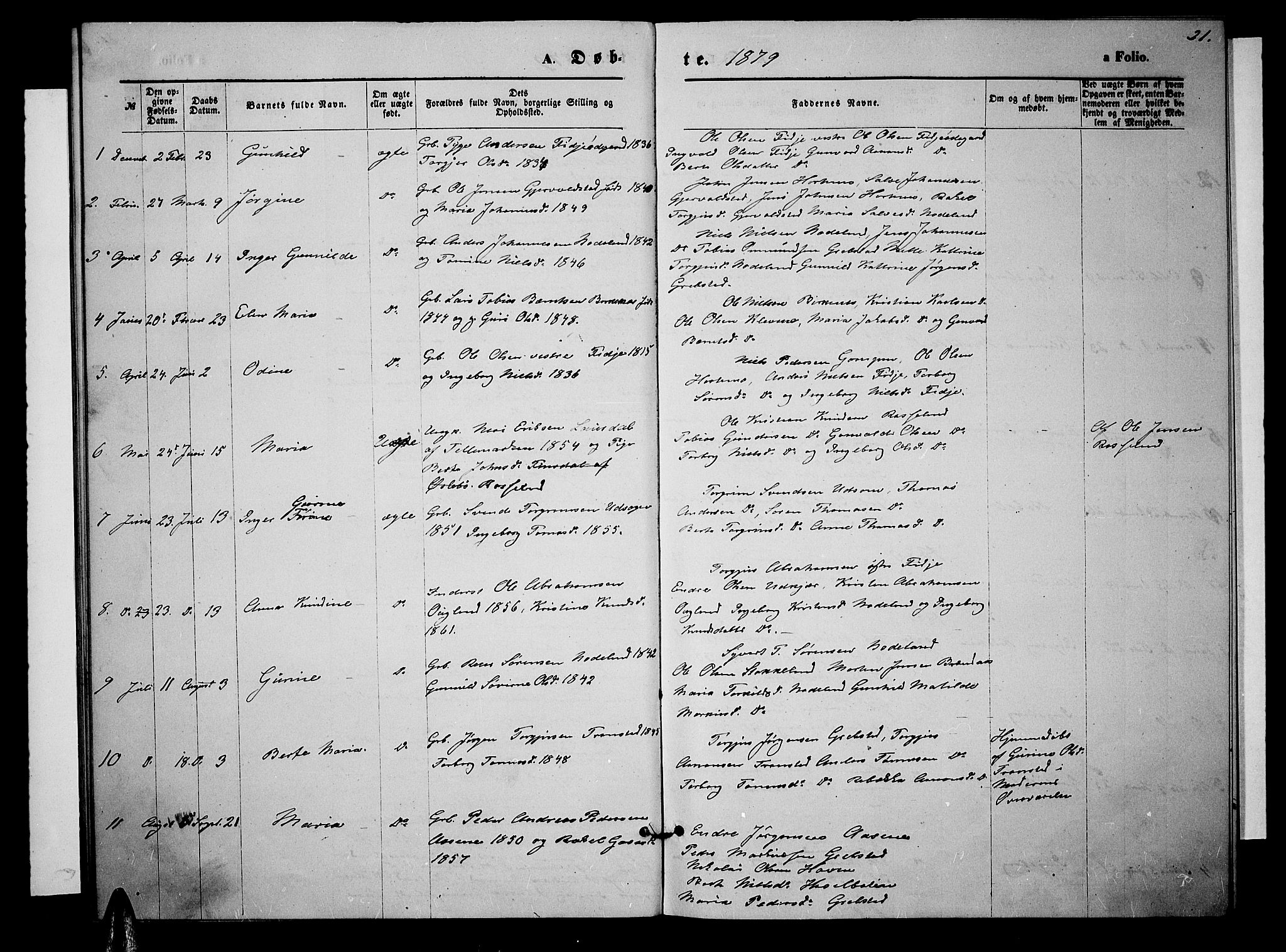 Søgne sokneprestkontor, SAK/1111-0037/F/Fb/Fba/L0003: Parish register (copy) no. B 3, 1874-1887, p. 21