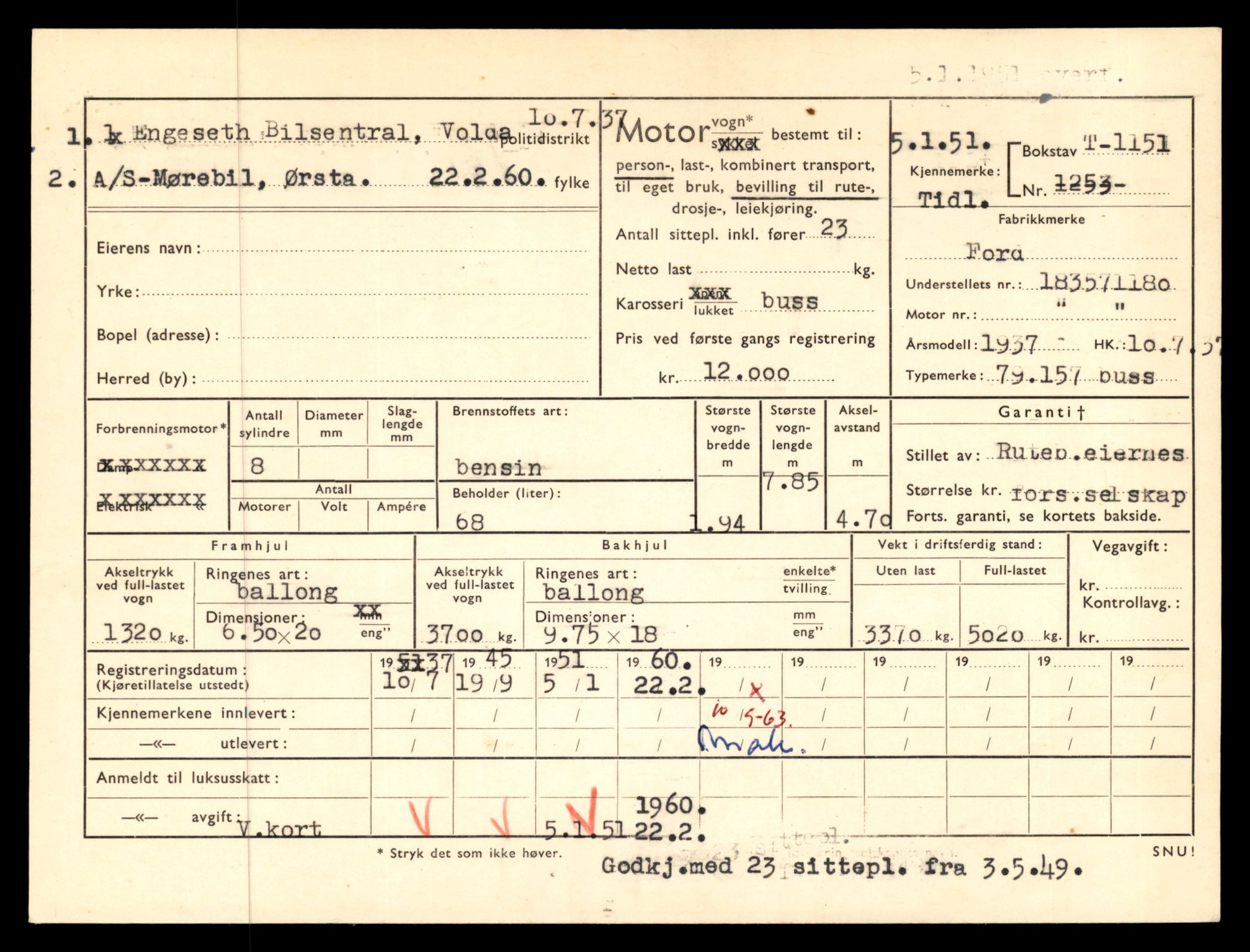 Møre og Romsdal vegkontor - Ålesund trafikkstasjon, AV/SAT-A-4099/F/Fe/L0010: Registreringskort for kjøretøy T 1050 - T 1169, 1927-1998, p. 2799