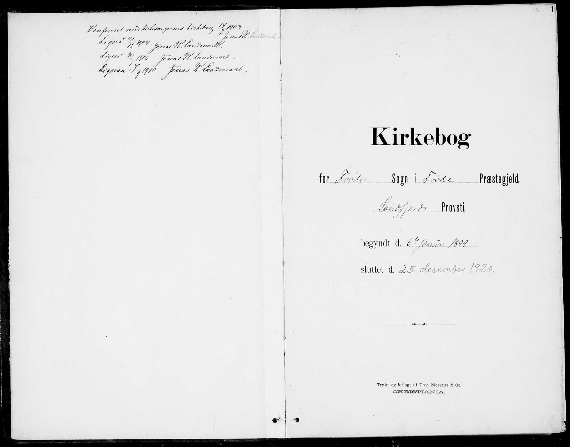 Førde sokneprestembete, SAB/A-79901/H/Haa/Haab/L0002: Parish register (official) no. B  2, 1899-1920, p. 1