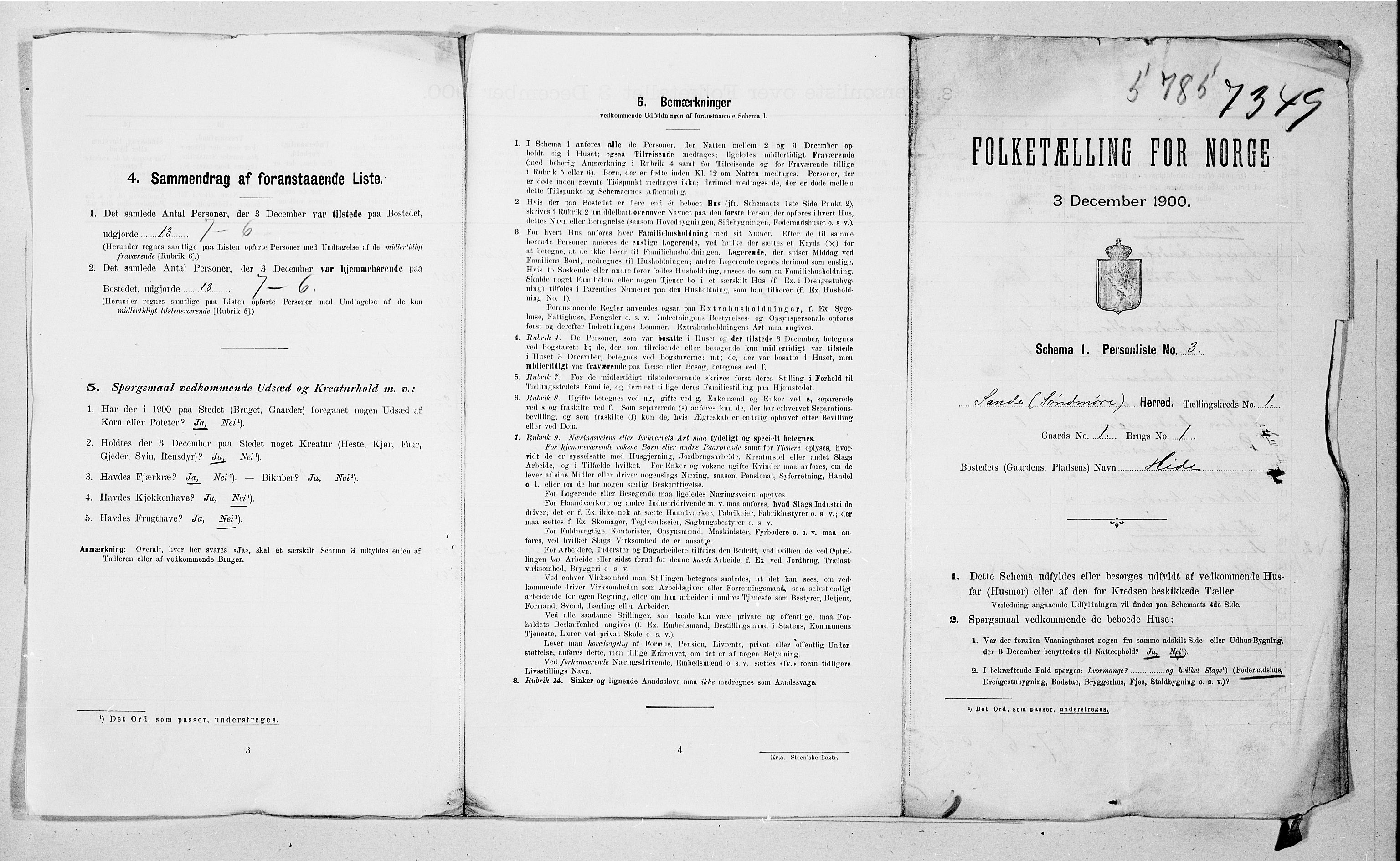 SAT, 1900 census for Sande, 1900, p. 20