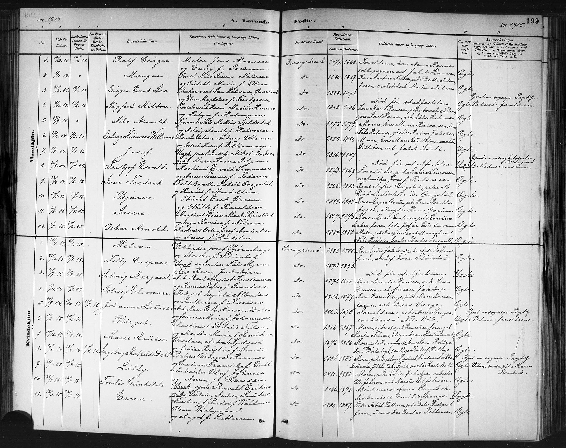 Porsgrunn kirkebøker , SAKO/A-104/G/Gb/L0005: Parish register (copy) no. II 5, 1883-1915, p. 199