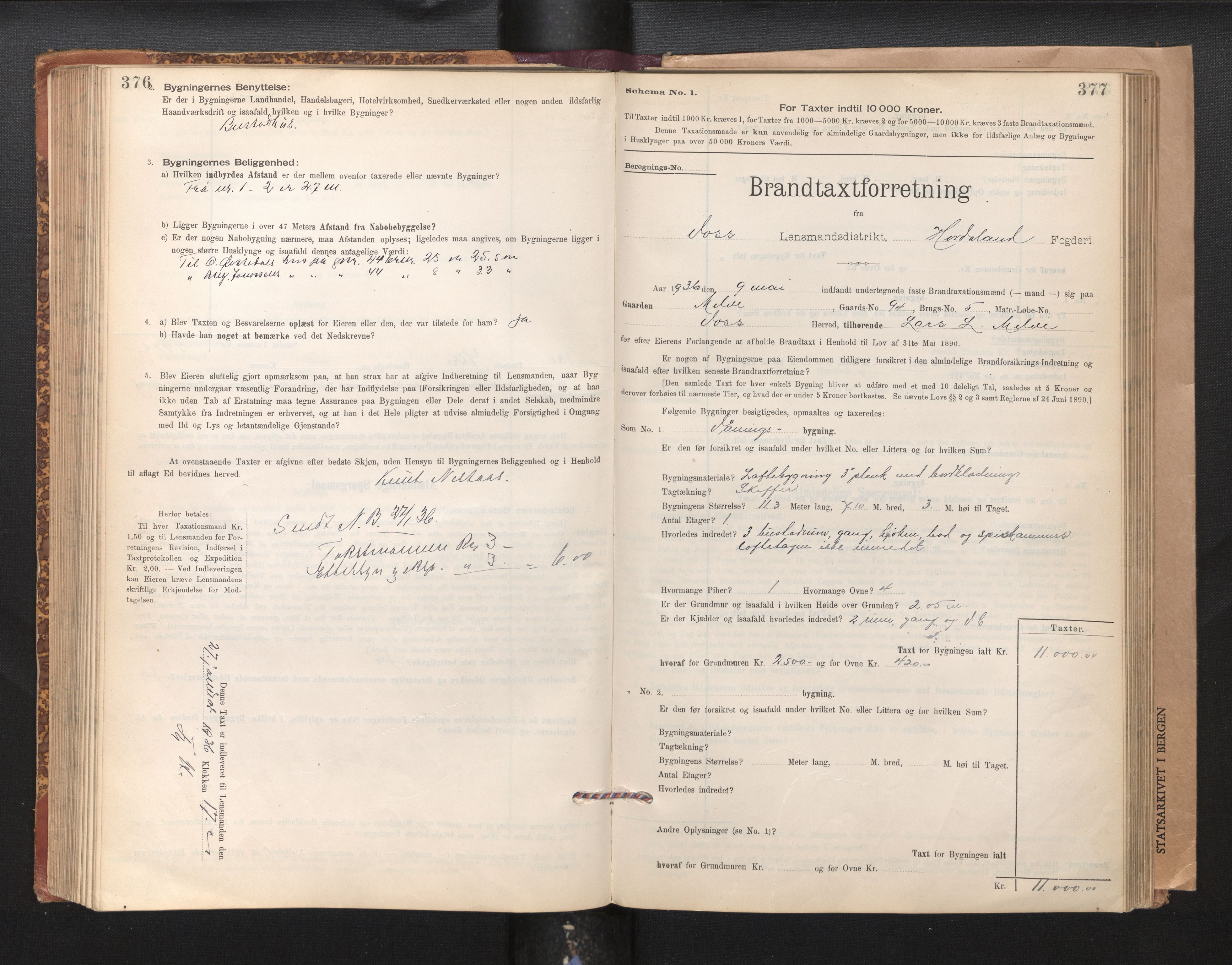 Lensmannen i Voss, SAB/A-35801/0012/L0008: Branntakstprotokoll, skjematakst, 1895-1945, p. 376-377