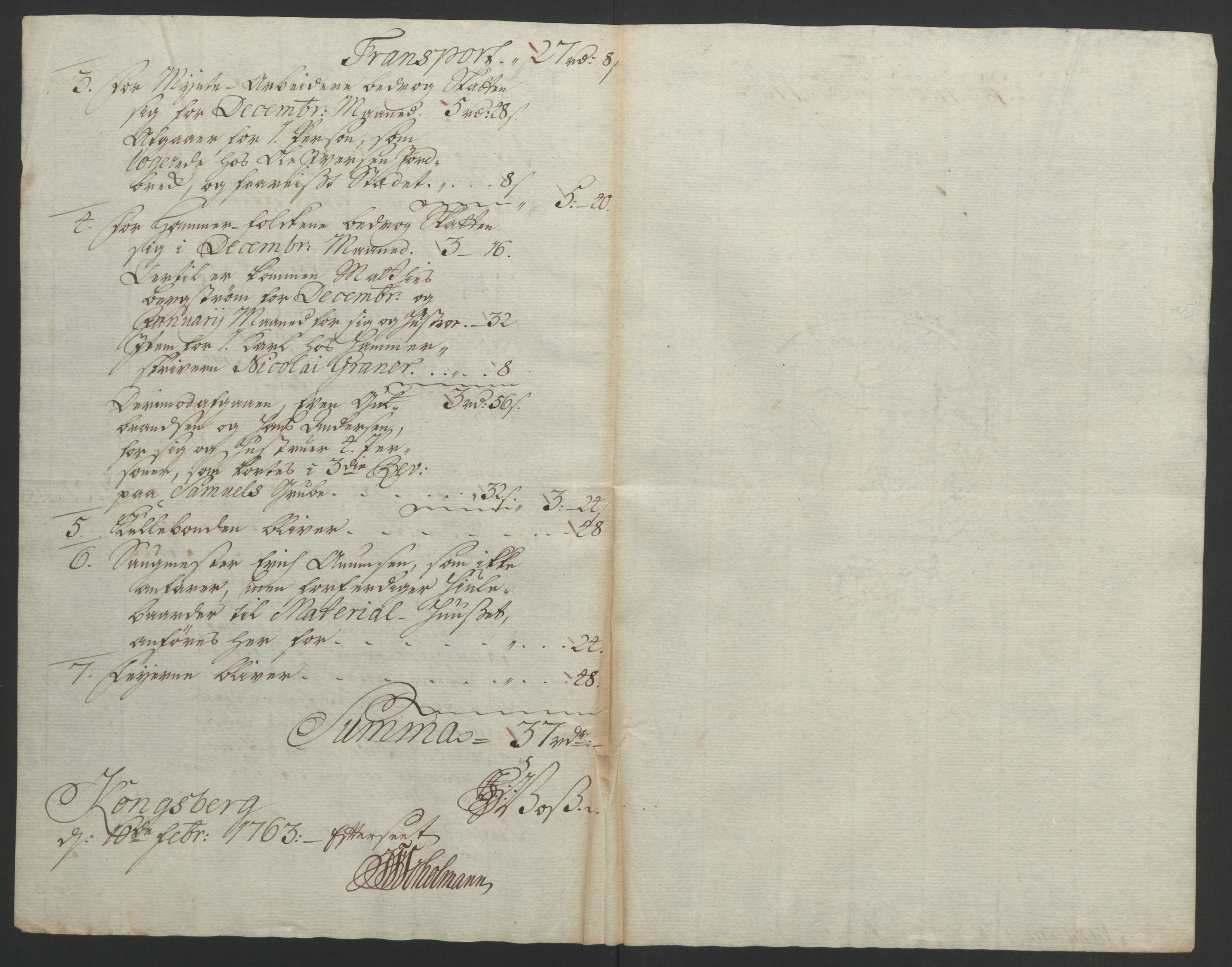 Rentekammeret inntil 1814, Reviderte regnskaper, Bergverksregnskaper, AV/RA-EA-3222/R/Rc/Rca/L0843: Ekstraskatt, 1762-1765, p. 229