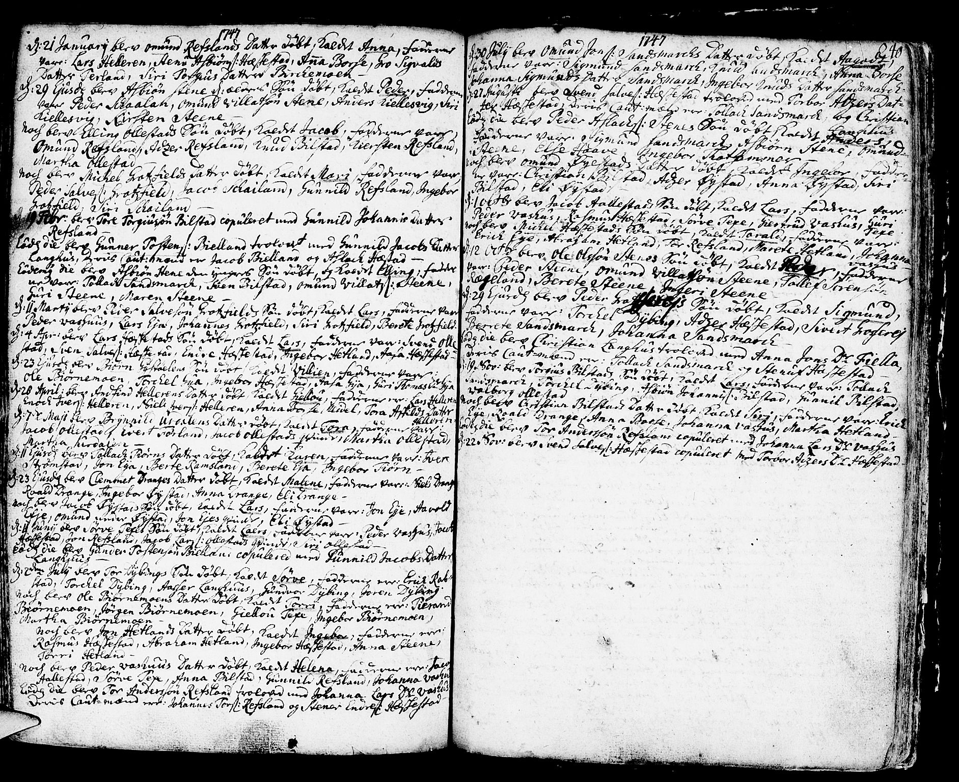 Helleland sokneprestkontor, SAST/A-101810: Parish register (official) no. A 1 /3, 1713-1761, p. 240