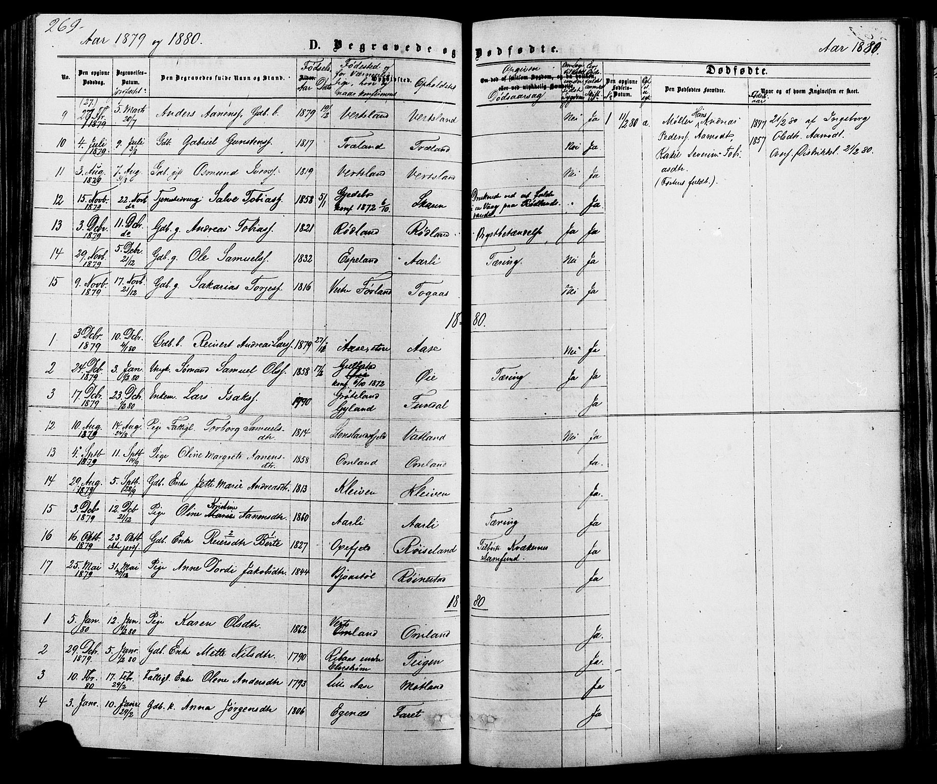 Kvinesdal sokneprestkontor, SAK/1111-0026/F/Fa/Fab/L0007: Parish register (official) no. A 7, 1870-1885, p. 269