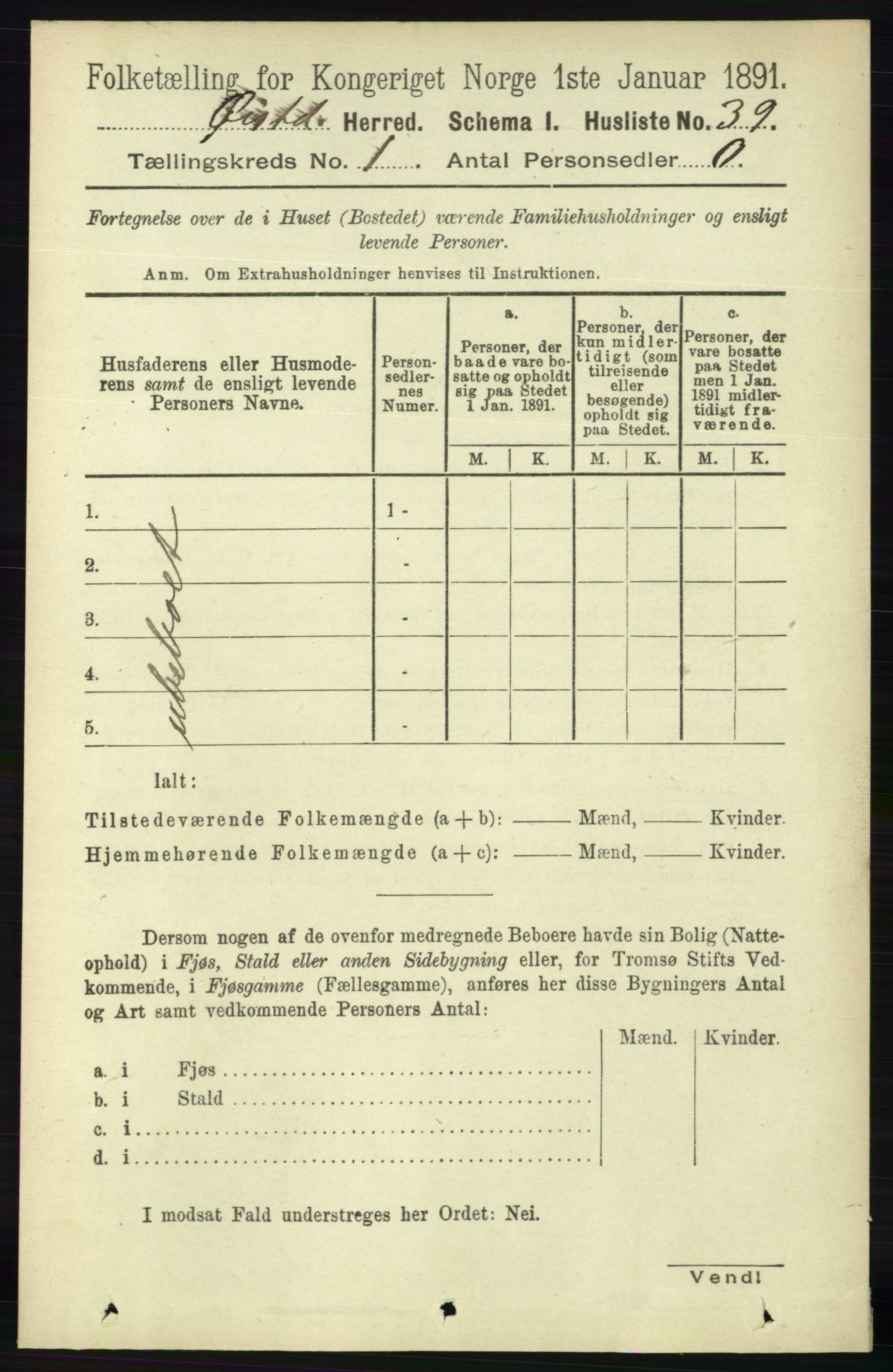 RA, 1891 census for 0920 Øyestad, 1891, p. 68