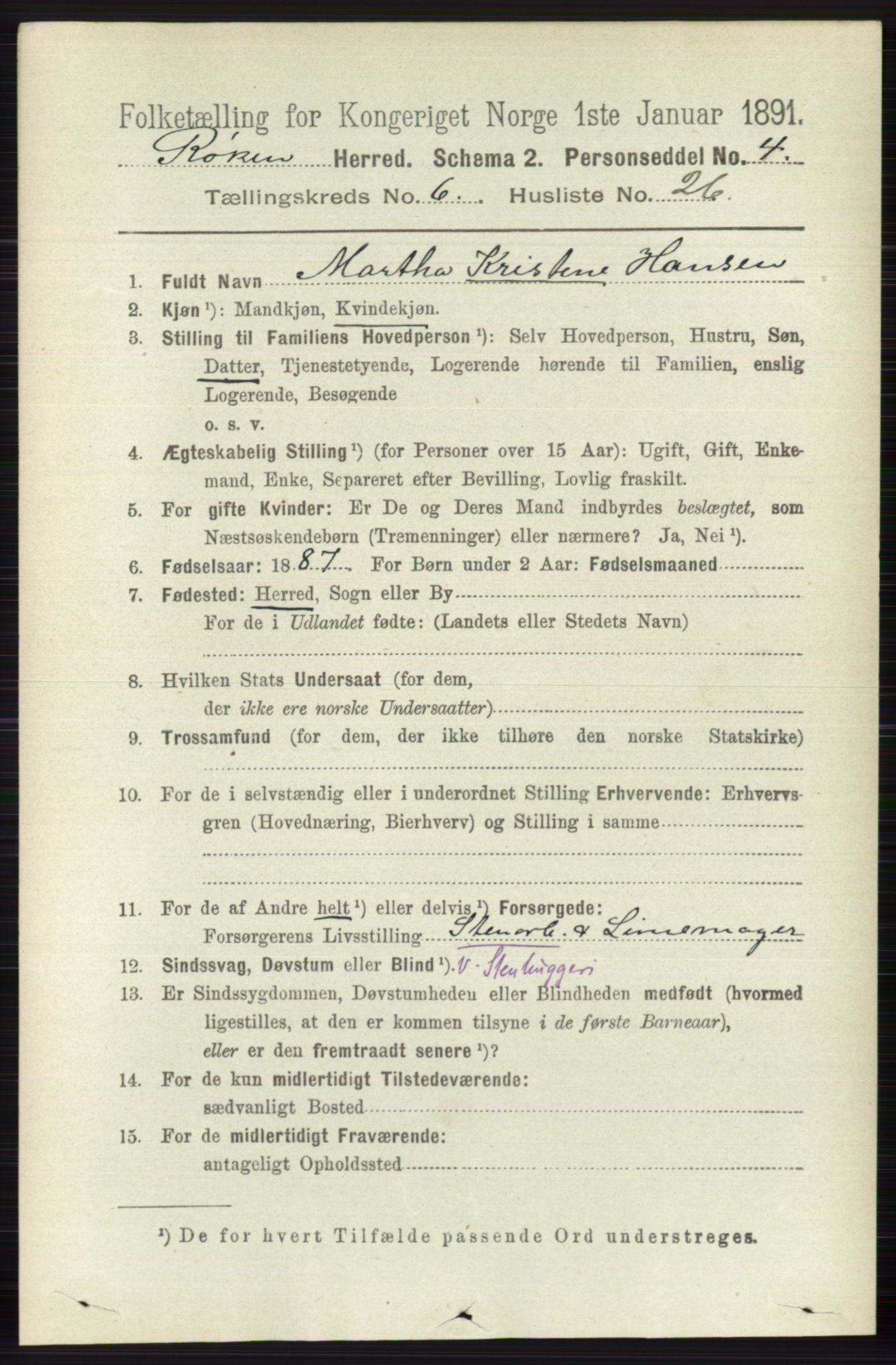 RA, 1891 census for 0627 Røyken, 1891, p. 3767