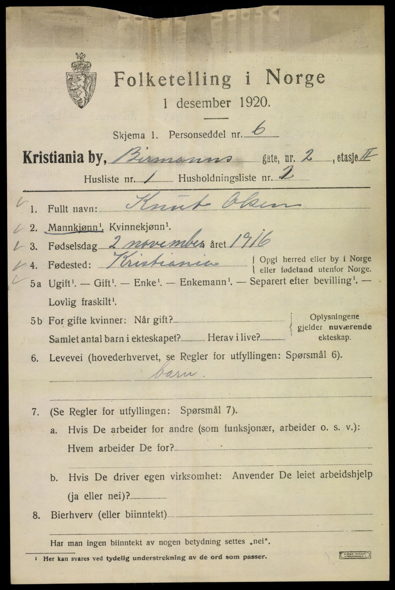 SAO, 1920 census for Kristiania, 1920, p. 155395