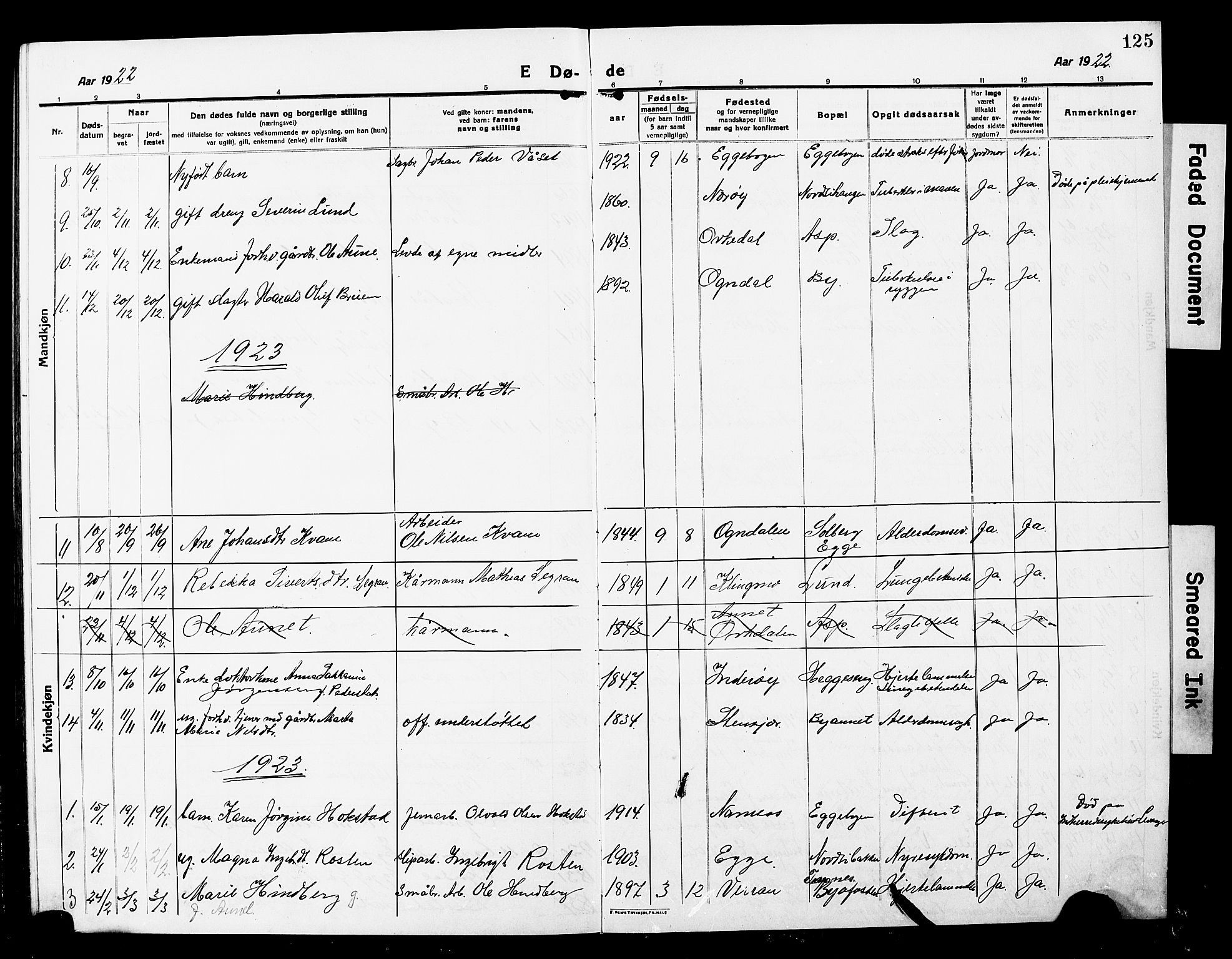 Ministerialprotokoller, klokkerbøker og fødselsregistre - Nord-Trøndelag, SAT/A-1458/740/L0382: Parish register (copy) no. 740C03, 1915-1927, p. 125