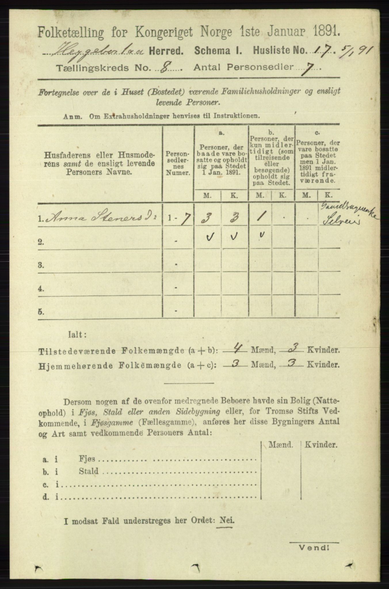 RA, 1891 census for 1034 Hægebostad, 1891, p. 2436