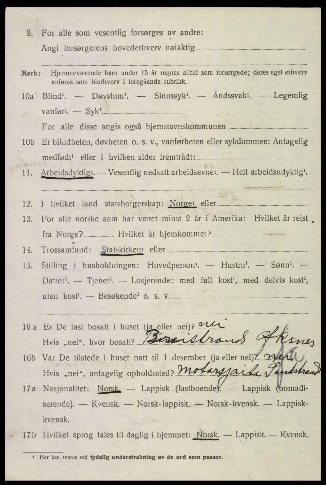 SAT, 1920 census for Sortland, 1920, p. 5483