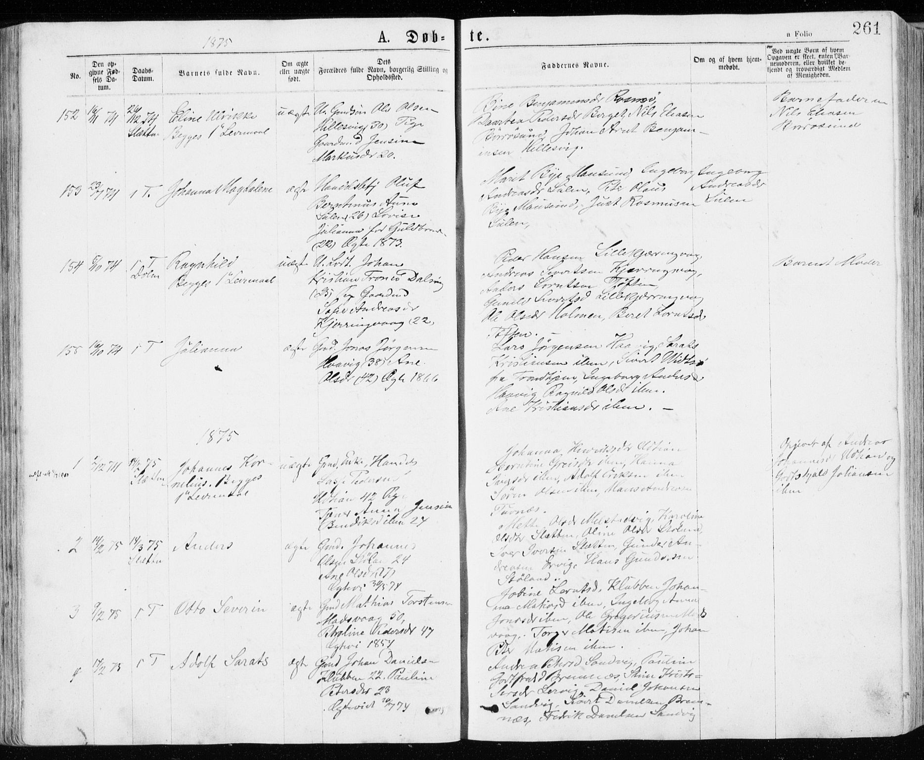 Ministerialprotokoller, klokkerbøker og fødselsregistre - Sør-Trøndelag, SAT/A-1456/640/L0576: Parish register (official) no. 640A01, 1846-1876, p. 261