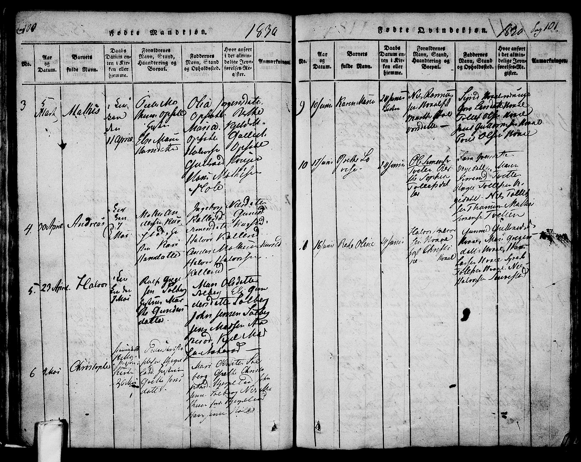 Lardal kirkebøker, AV/SAKO-A-350/F/Fa/L0005: Parish register (official) no. I 5, 1814-1835, p. 100-101