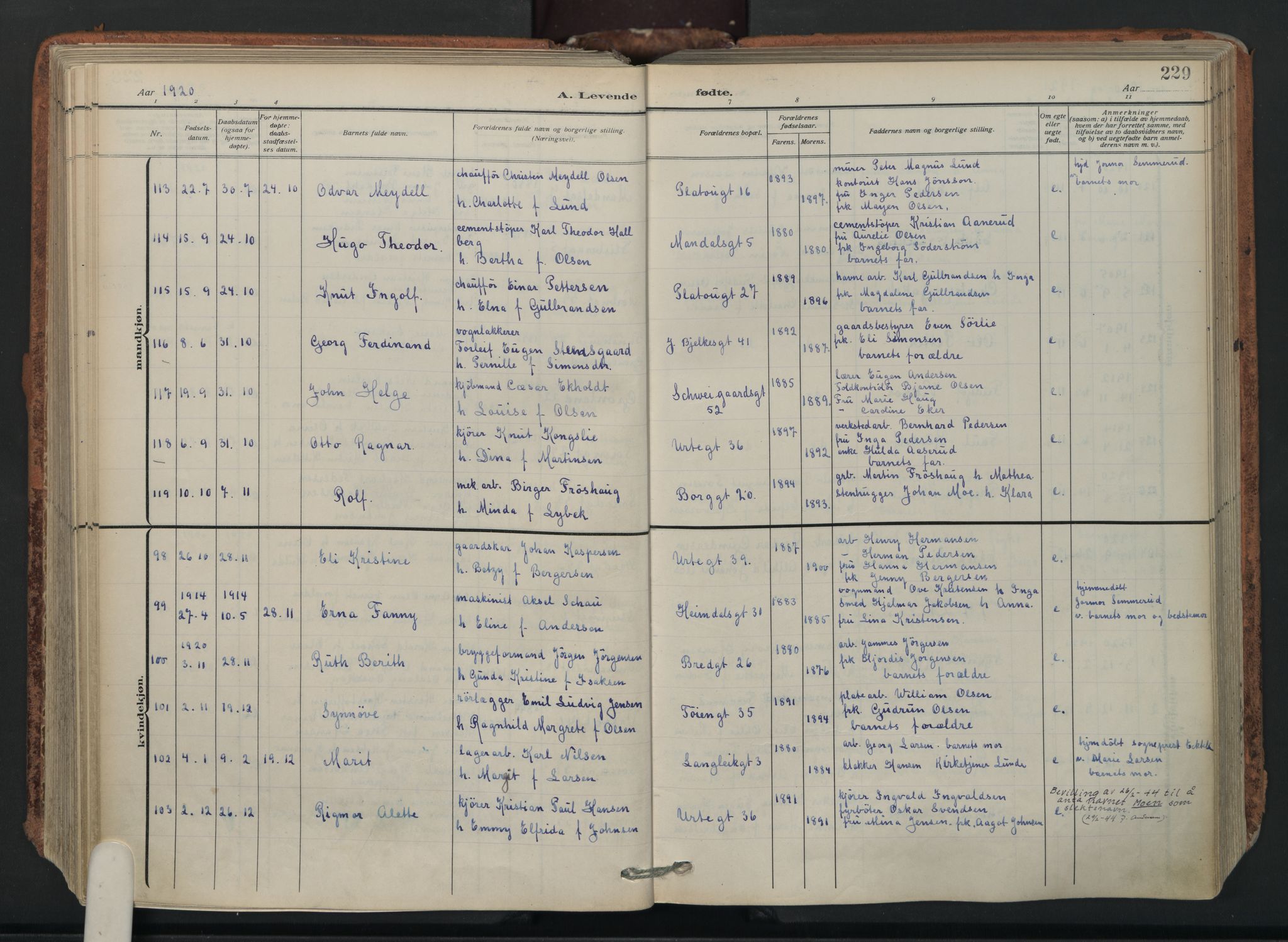Grønland prestekontor Kirkebøker, AV/SAO-A-10848/F/Fa/L0018: Parish register (official) no. 18, 1911-1945, p. 229