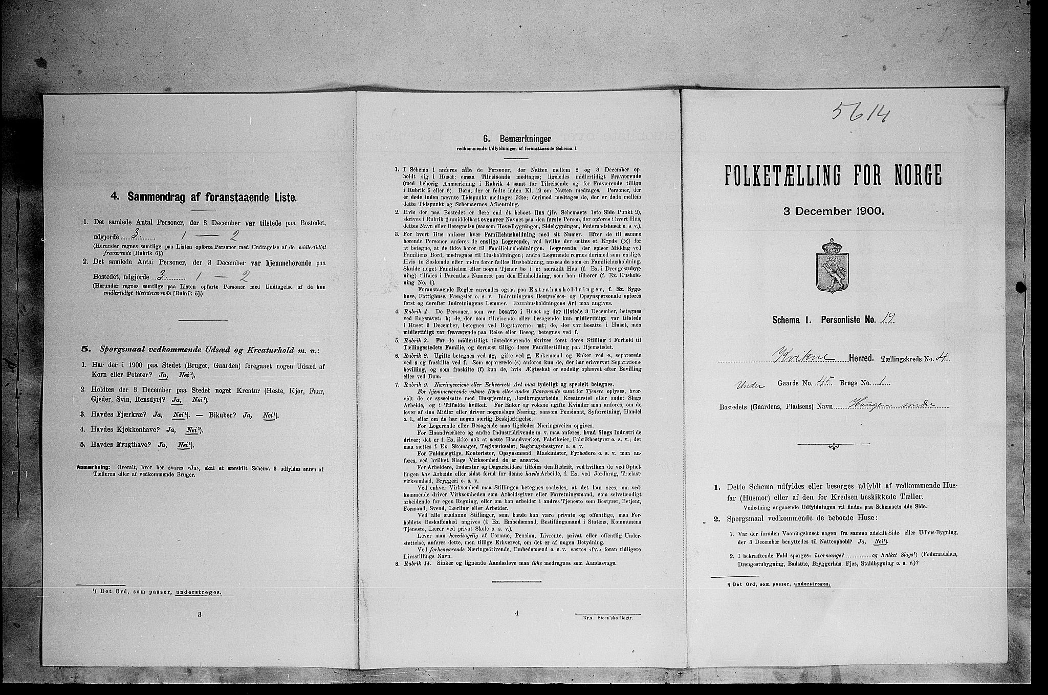 SAH, 1900 census for Kvikne, 1900, p. 287