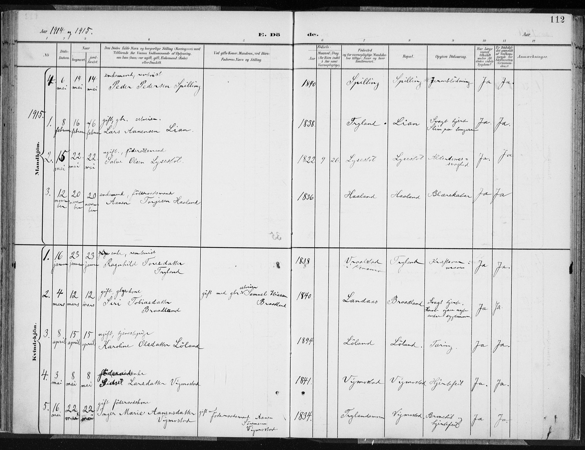 Nord-Audnedal sokneprestkontor, AV/SAK-1111-0032/F/Fa/Fab/L0004: Parish register (official) no. A 4, 1901-1917, p. 112