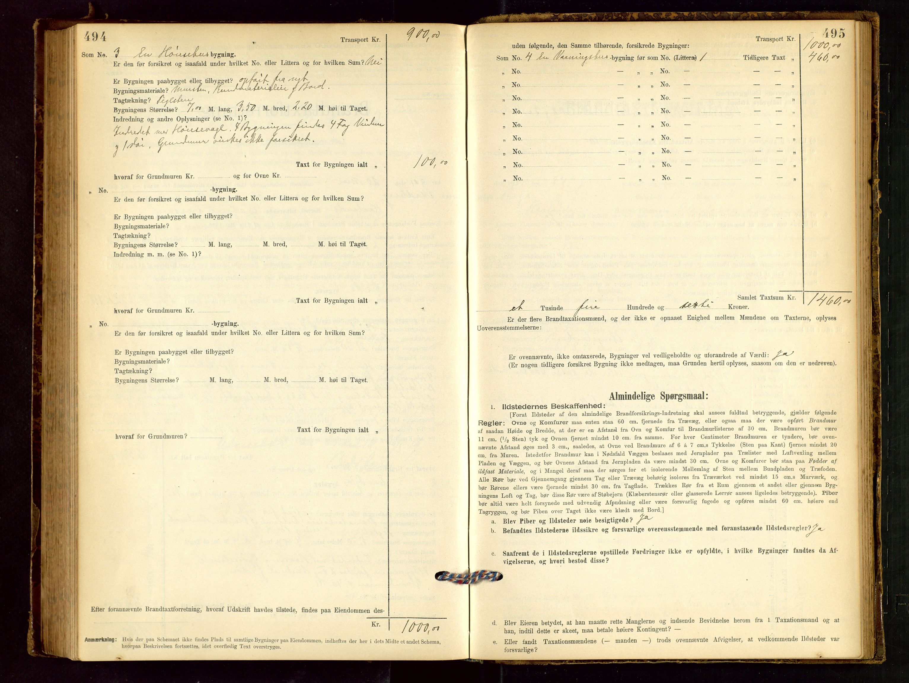 Håland lensmannskontor, AV/SAST-A-100100/Gob/L0001: Branntakstprotokoll - skjematakst. Register i boken., 1894-1902, p. 494-495