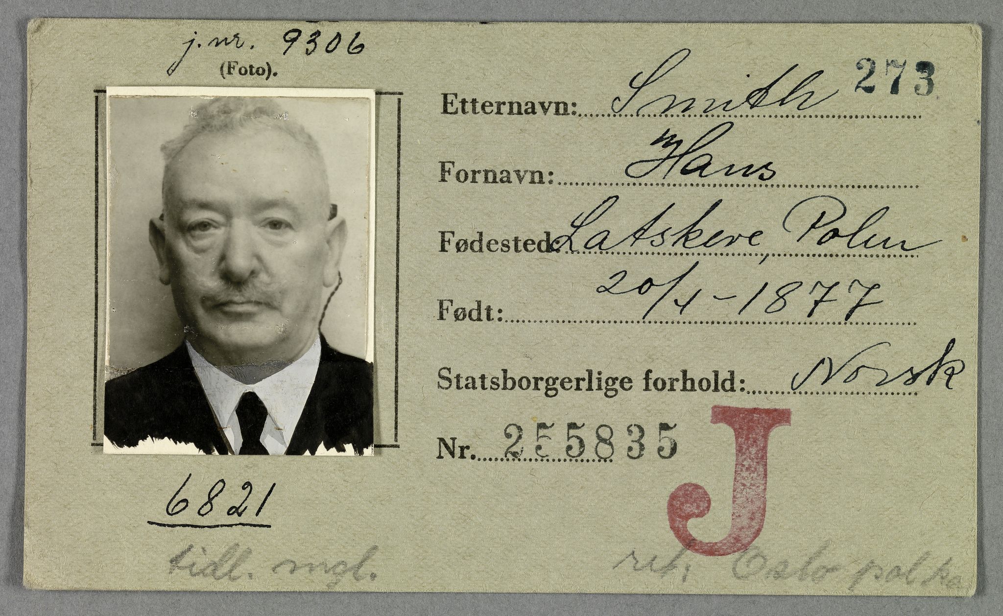 Sosialdepartementet, Våre Falne, RA/S-1708/E/Ee/L0021A: Fotografier av jøder på legitimasjonskort (1941-42), 1941-1942, p. 319