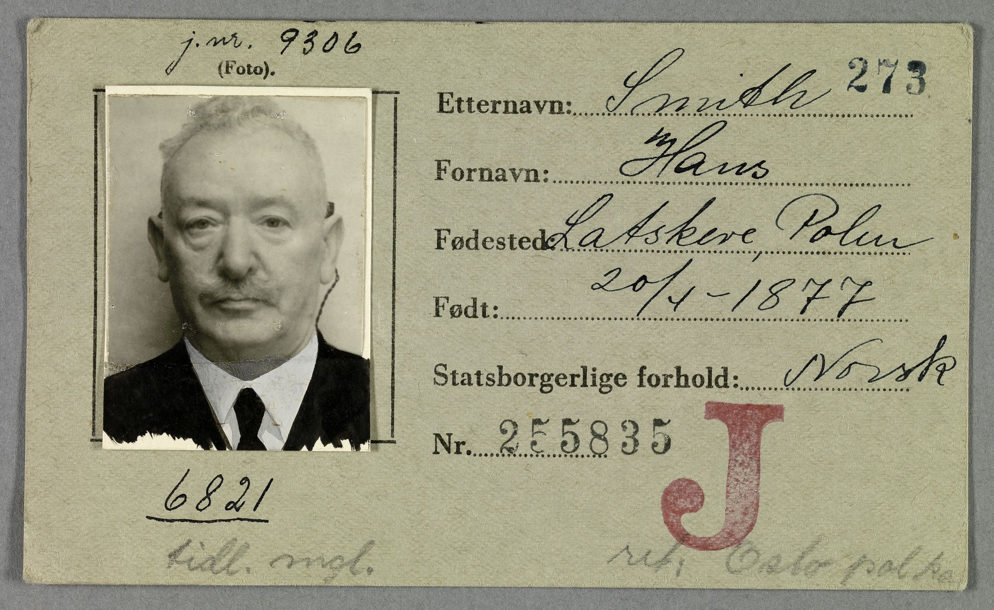 Sosialdepartementet, Våre Falne, AV/RA-S-1708/E/Ee/L0021A: Fotografier av jøder på legitimasjonskort (1941-42), 1941-1942, p. 319