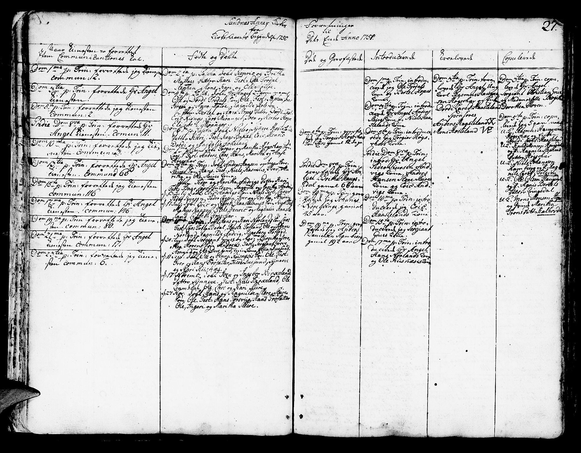 Lindås Sokneprestembete, AV/SAB-A-76701/H/Haa/Haaa/L0003: Parish register (official) no. A 3, 1748-1764, p. 27