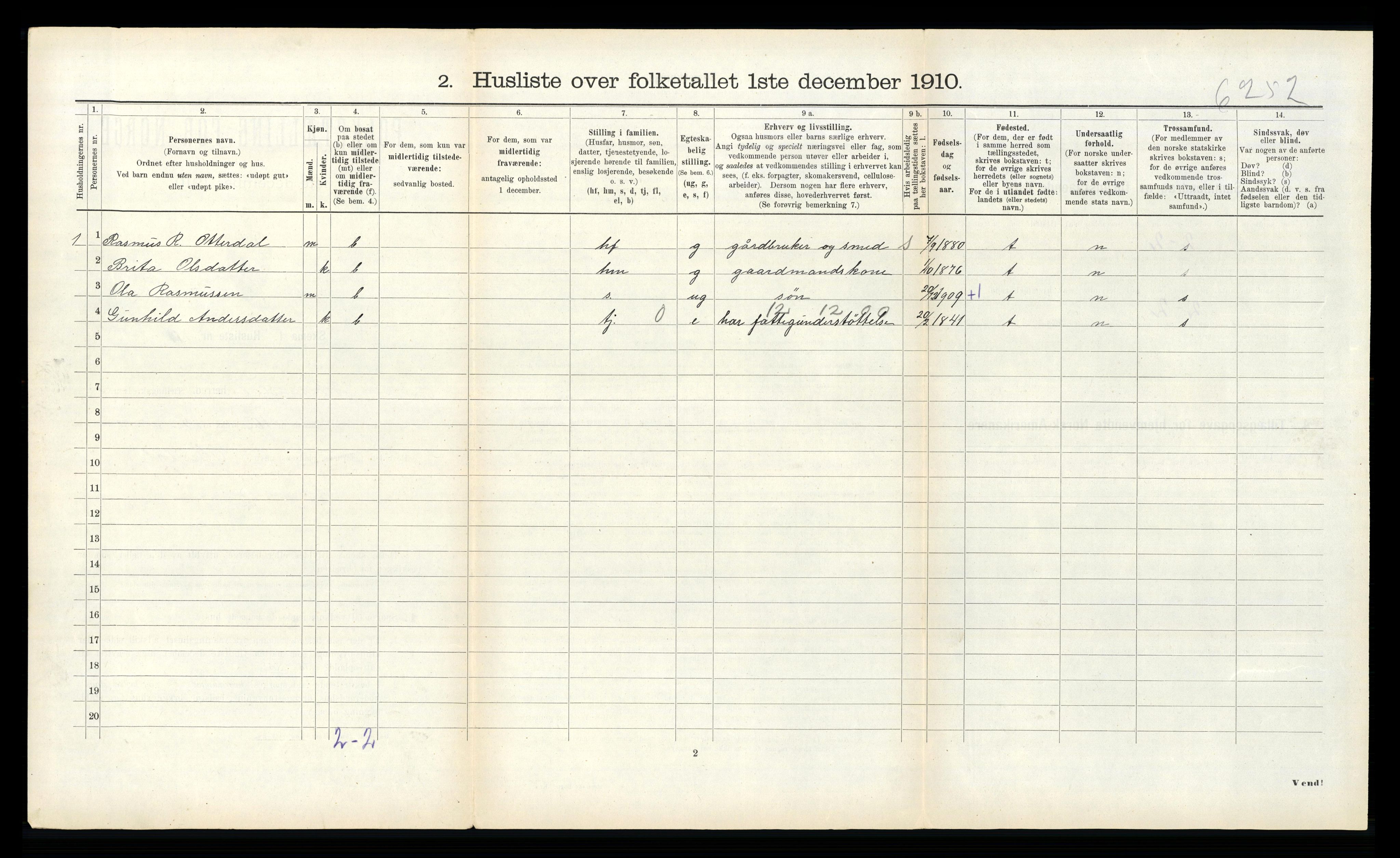 RA, 1910 census for Hornindal, 1910, p. 121