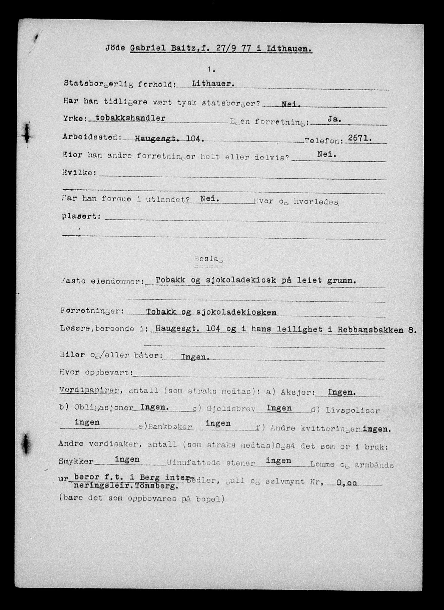 Justisdepartementet, Tilbakeføringskontoret for inndratte formuer, AV/RA-S-1564/H/Hc/Hcd/L0989: --, 1945-1947, p. 300