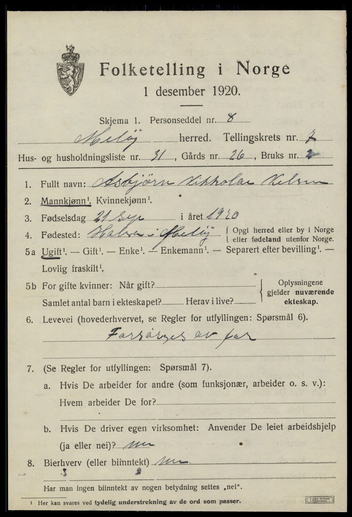 SAT, 1920 census for Meløy, 1920, p. 4113