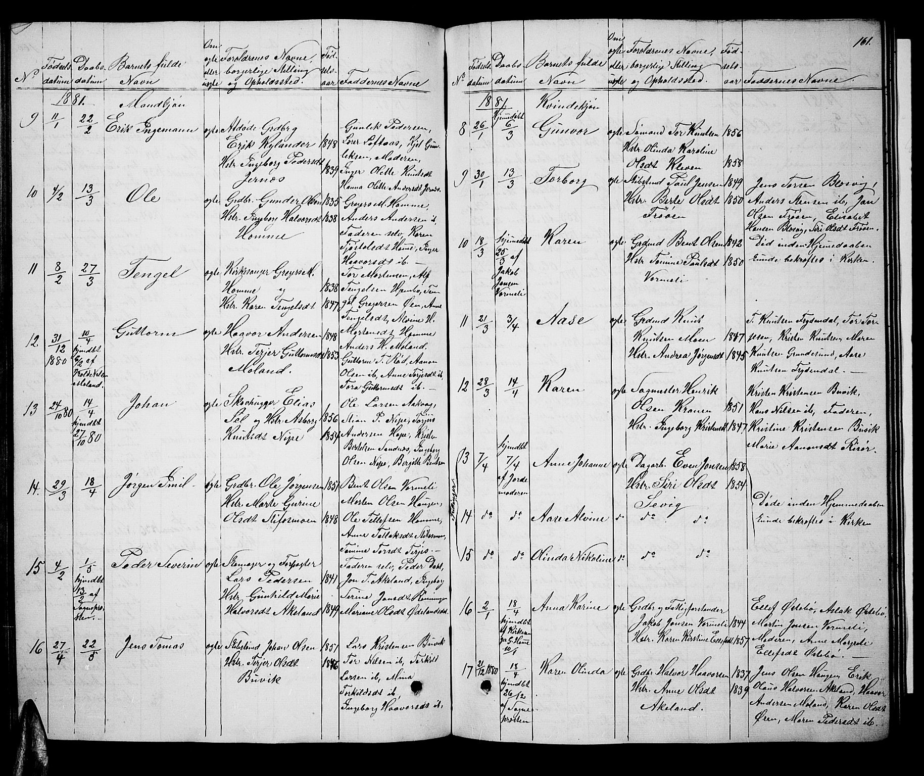 Søndeled sokneprestkontor, AV/SAK-1111-0038/F/Fb/L0004: Parish register (copy) no. B 4, 1857-1884, p. 161