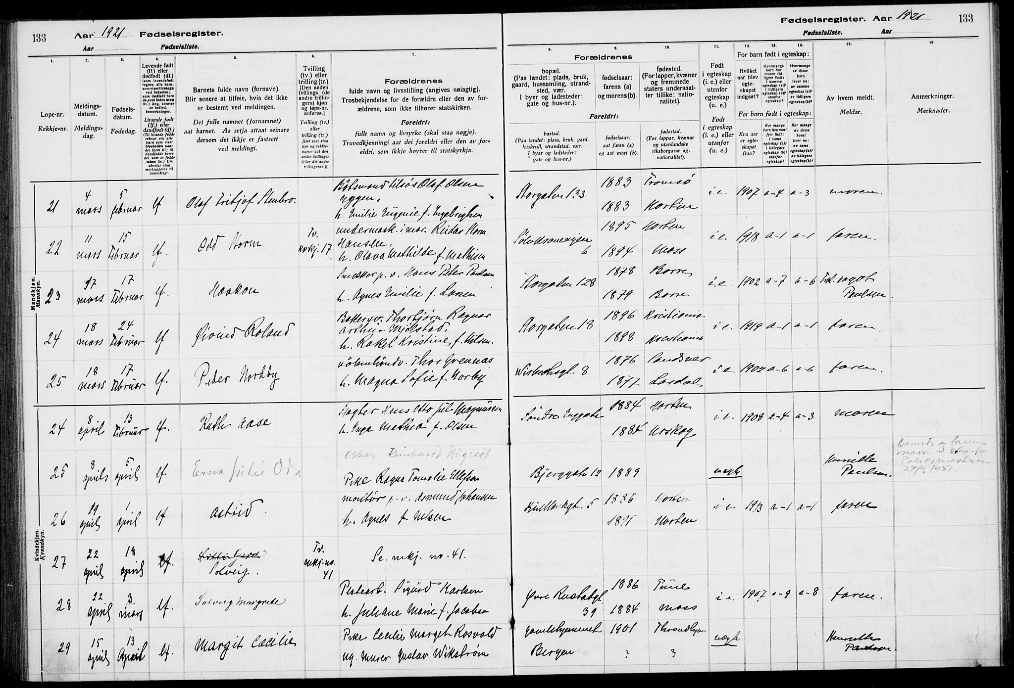 Horten kirkebøker, AV/SAKO-A-348/J/Ja/L0001: Birth register no. 1, 1916-1923, p. 133