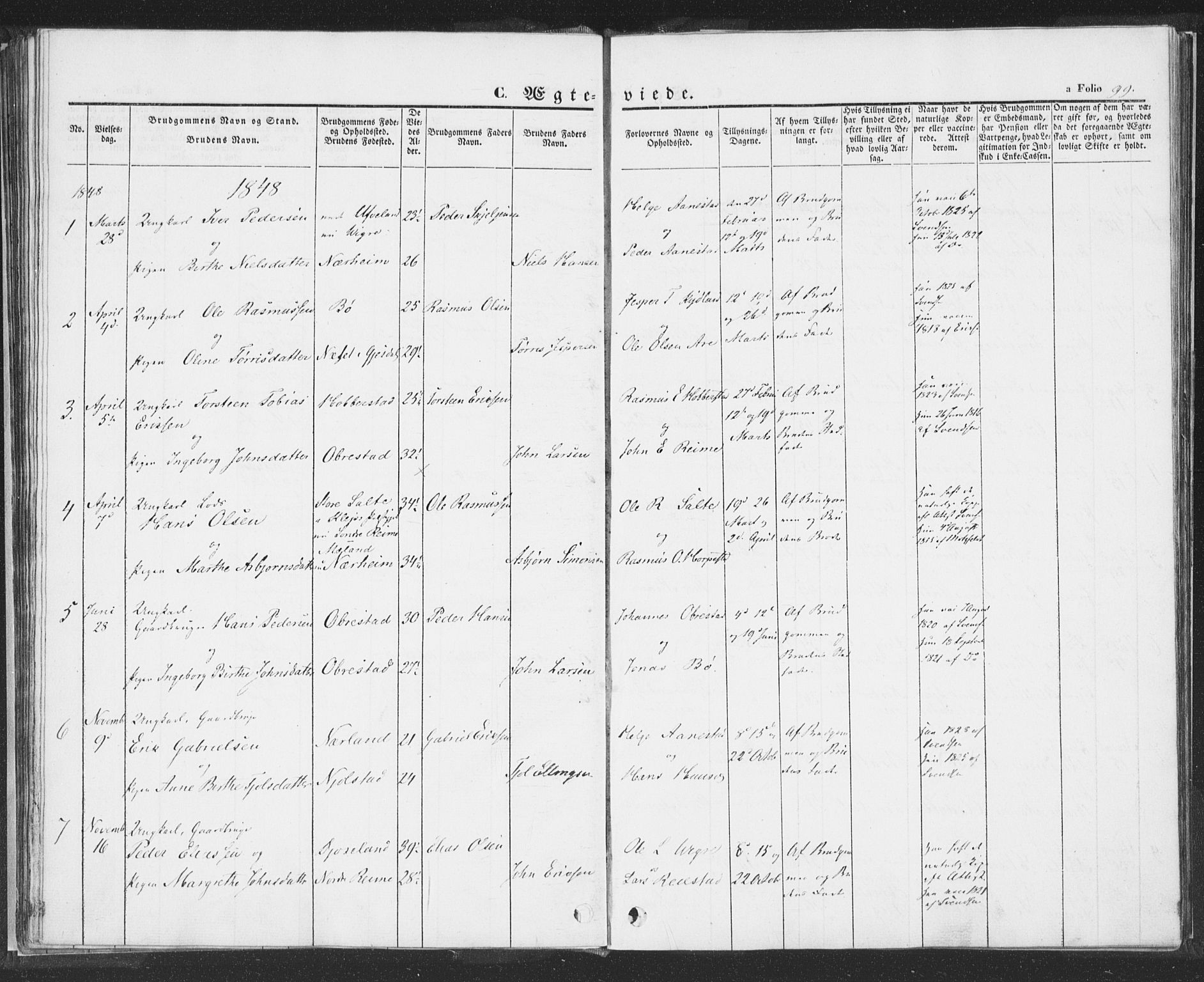 Hå sokneprestkontor, AV/SAST-A-101801/001/30BA/L0006: Parish register (official) no. A 5, 1842-1853, p. 99