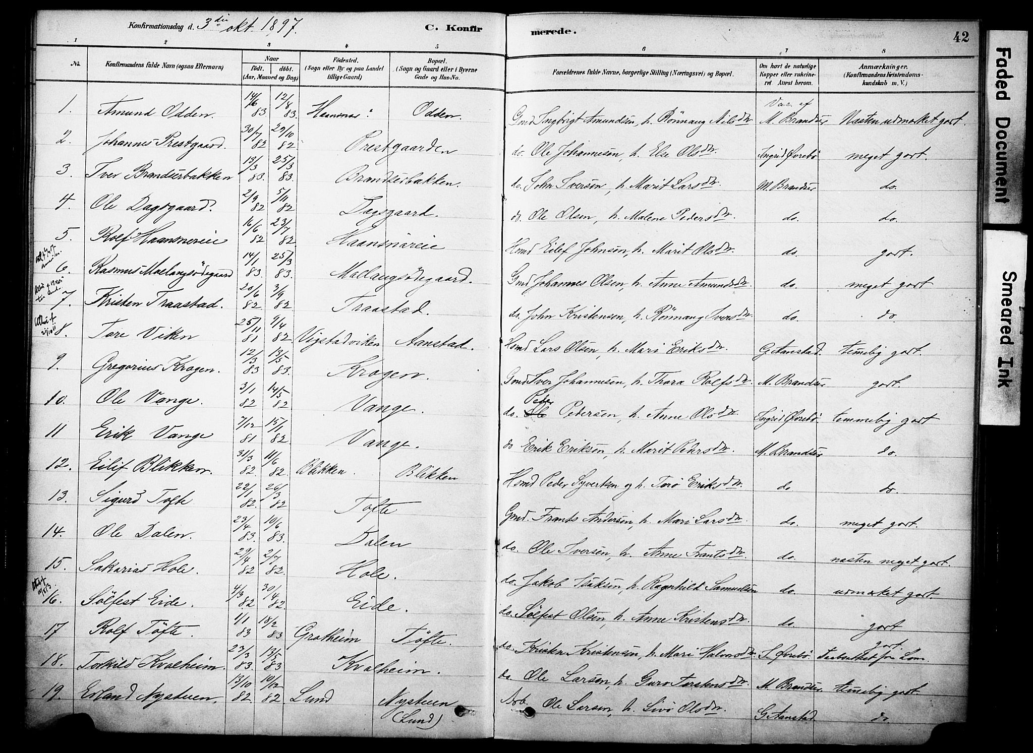 Skjåk prestekontor, SAH/PREST-072/H/Ha/Haa/L0002: Parish register (official) no. 2, 1878-1907, p. 42