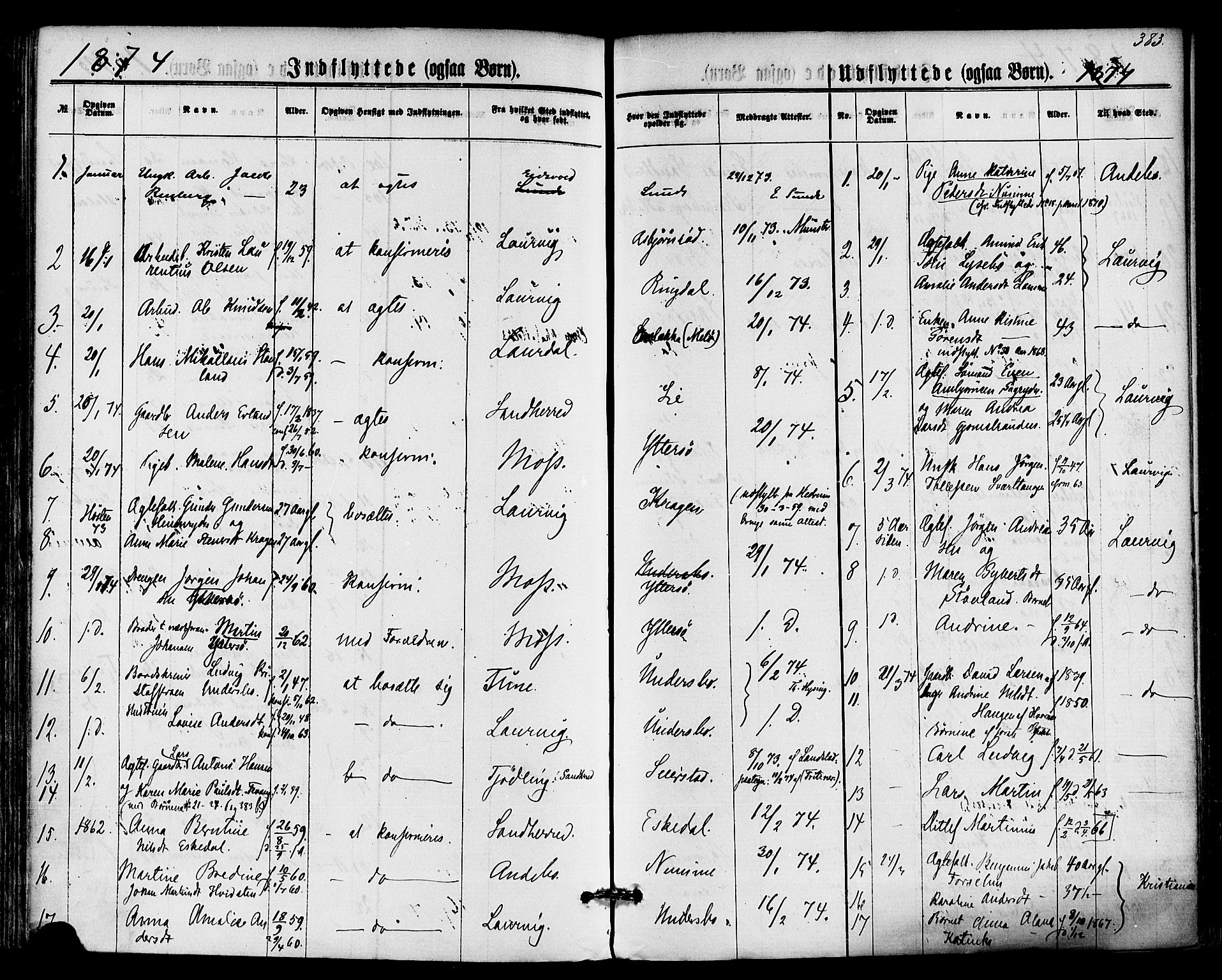 Hedrum kirkebøker, AV/SAKO-A-344/F/Fa/L0008: Parish register (official) no. I 8, 1869-1880, p. 383