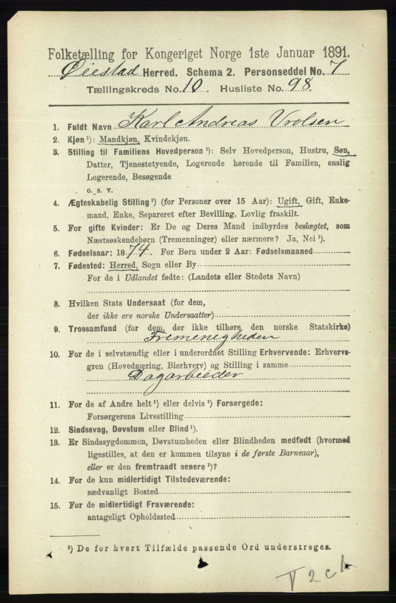 RA, 1891 census for 0920 Øyestad, 1891, p. 4725