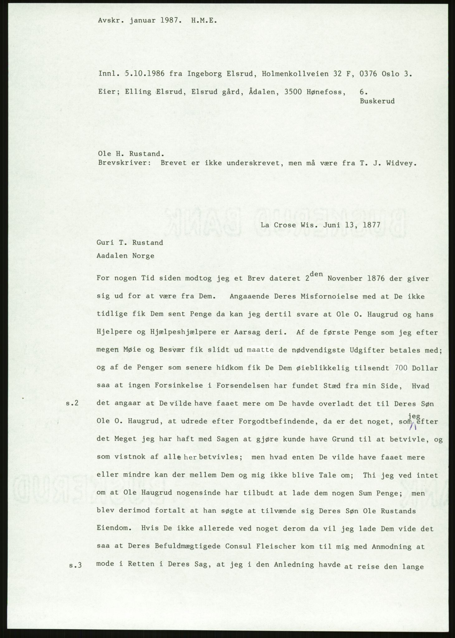 Samlinger til kildeutgivelse, Amerikabrevene, AV/RA-EA-4057/F/L0018: Innlån fra Buskerud: Elsrud, 1838-1914, p. 1207