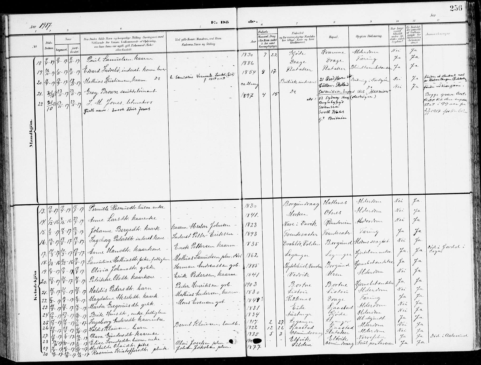 Selje sokneprestembete, SAB/A-99938/H/Ha/Haa/Haab: Parish register (official) no. B 3, 1908-1923, p. 256