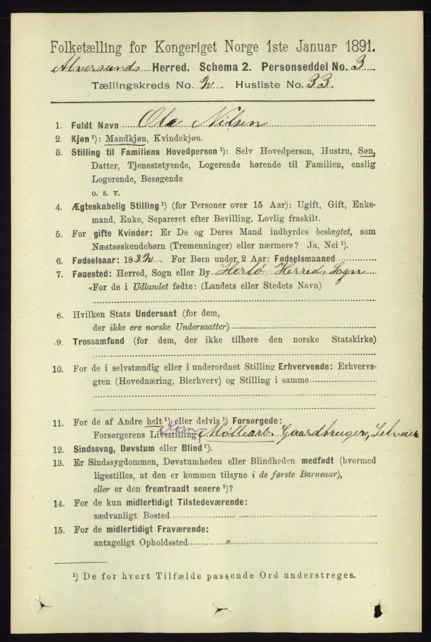 RA, 1891 census for 1257 Alversund, 1891, p. 656