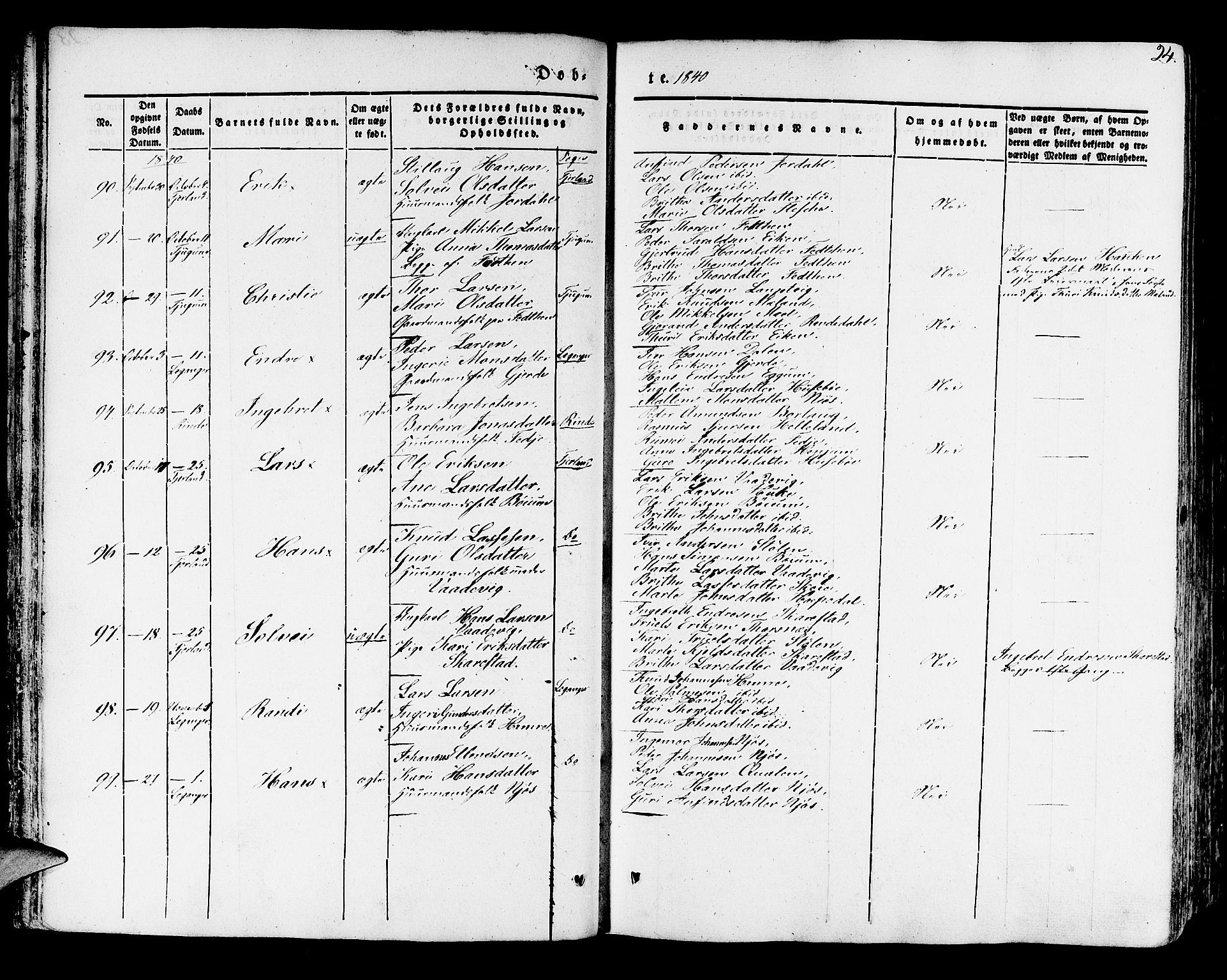 Leikanger sokneprestembete, AV/SAB-A-81001/H/Haa/Haaa/L0007: Parish register (official) no. A 7, 1838-1851, p. 24