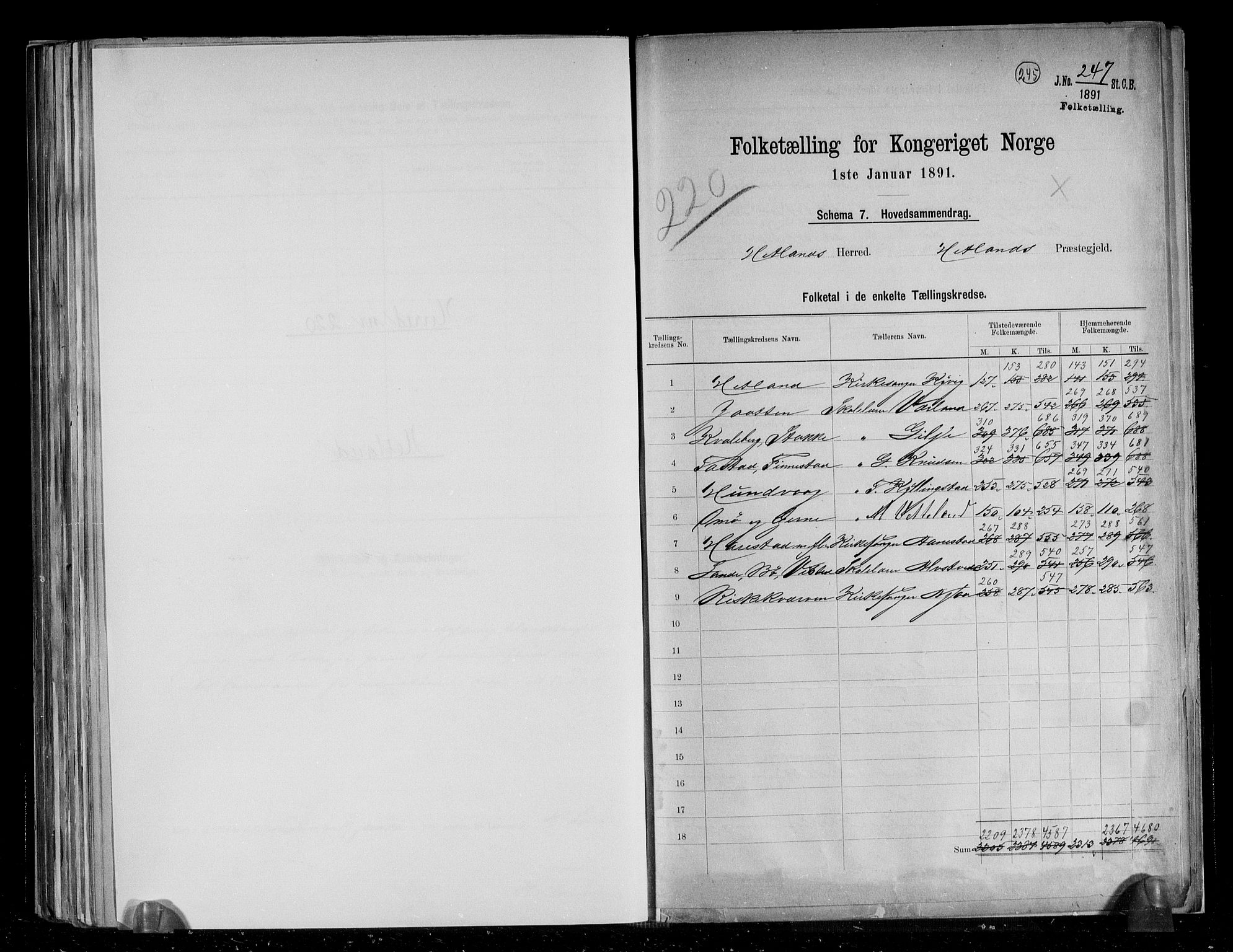 RA, 1891 census for 1126 Hetland, 1891, p. 2