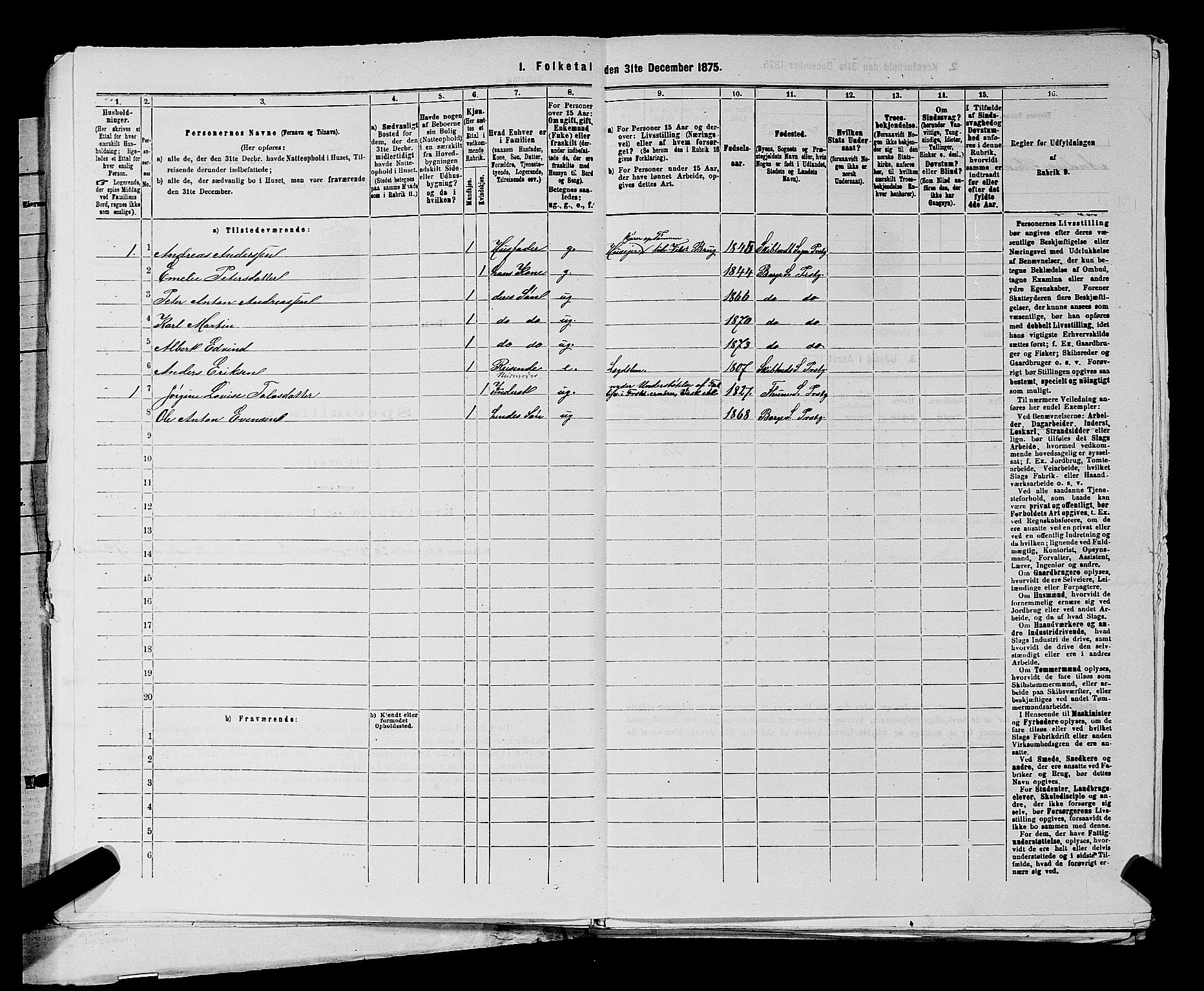 RA, 1875 census for 0113P Borge, 1875, p. 538