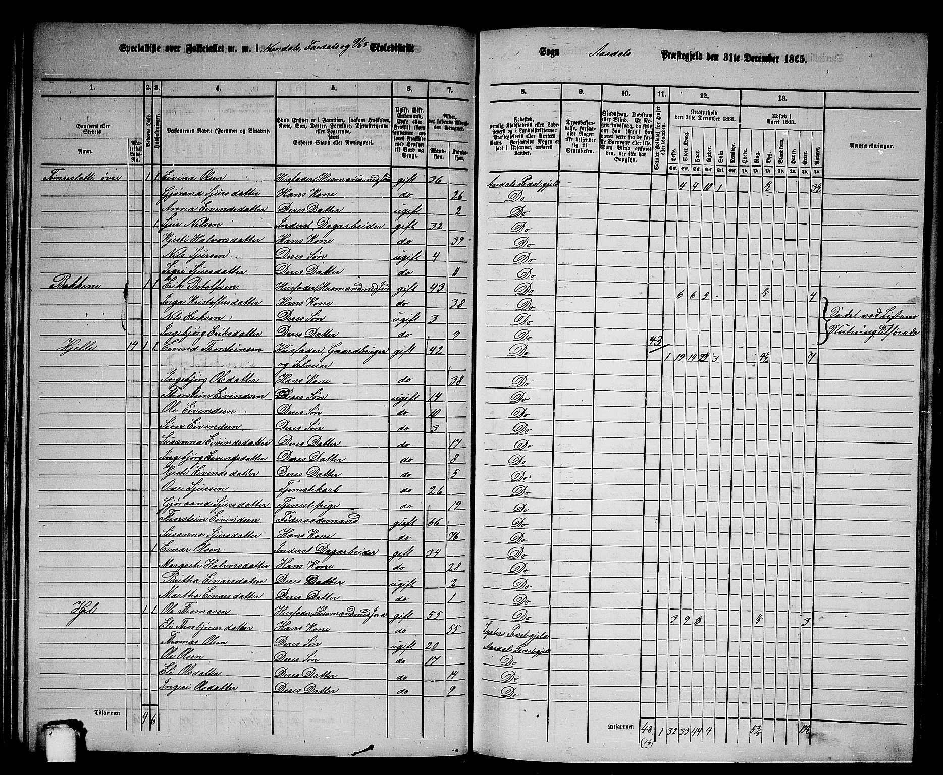 RA, 1865 census for Årdal, 1865, p. 60