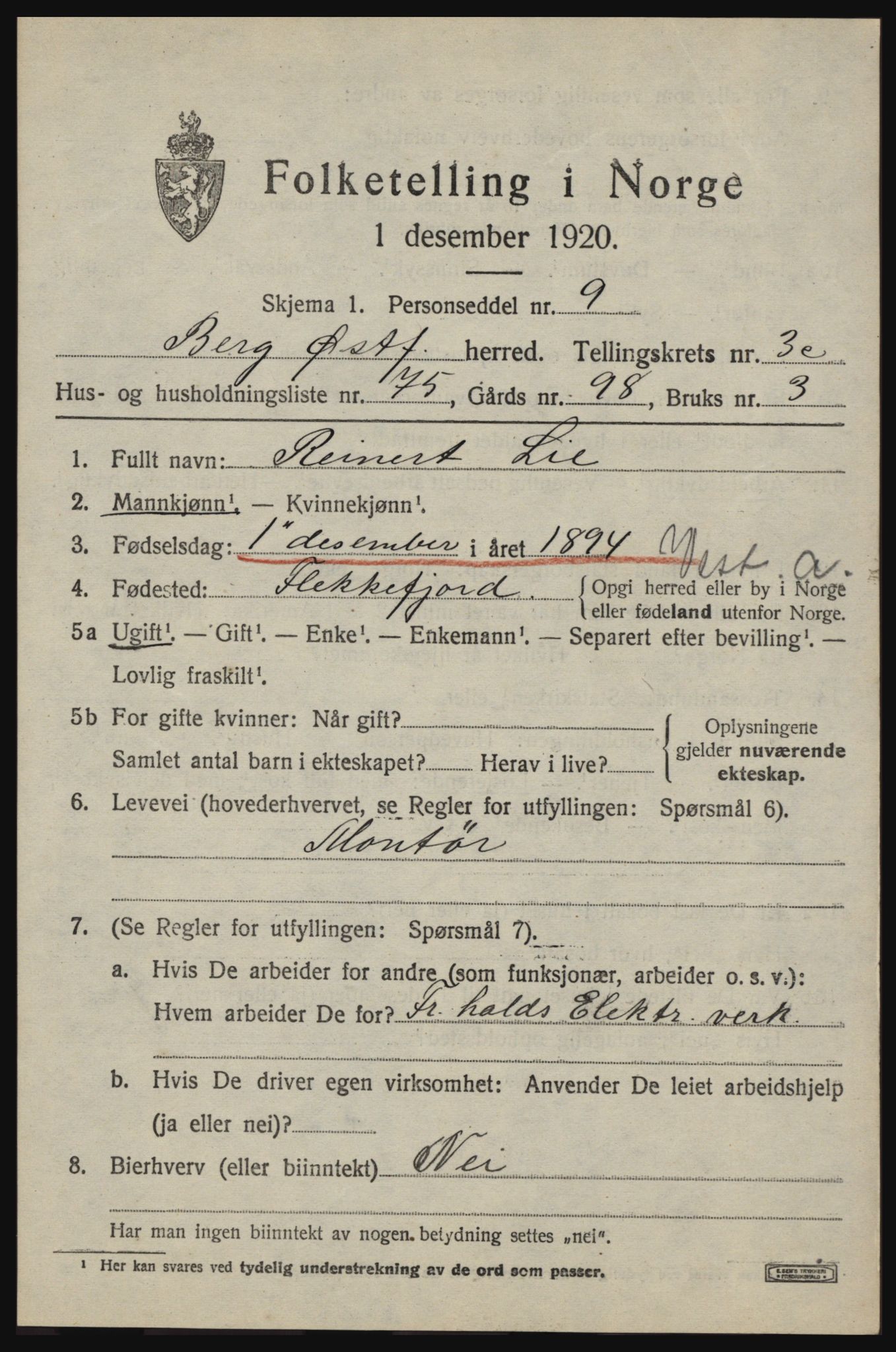 SAO, 1920 census for Berg, 1920, p. 8113