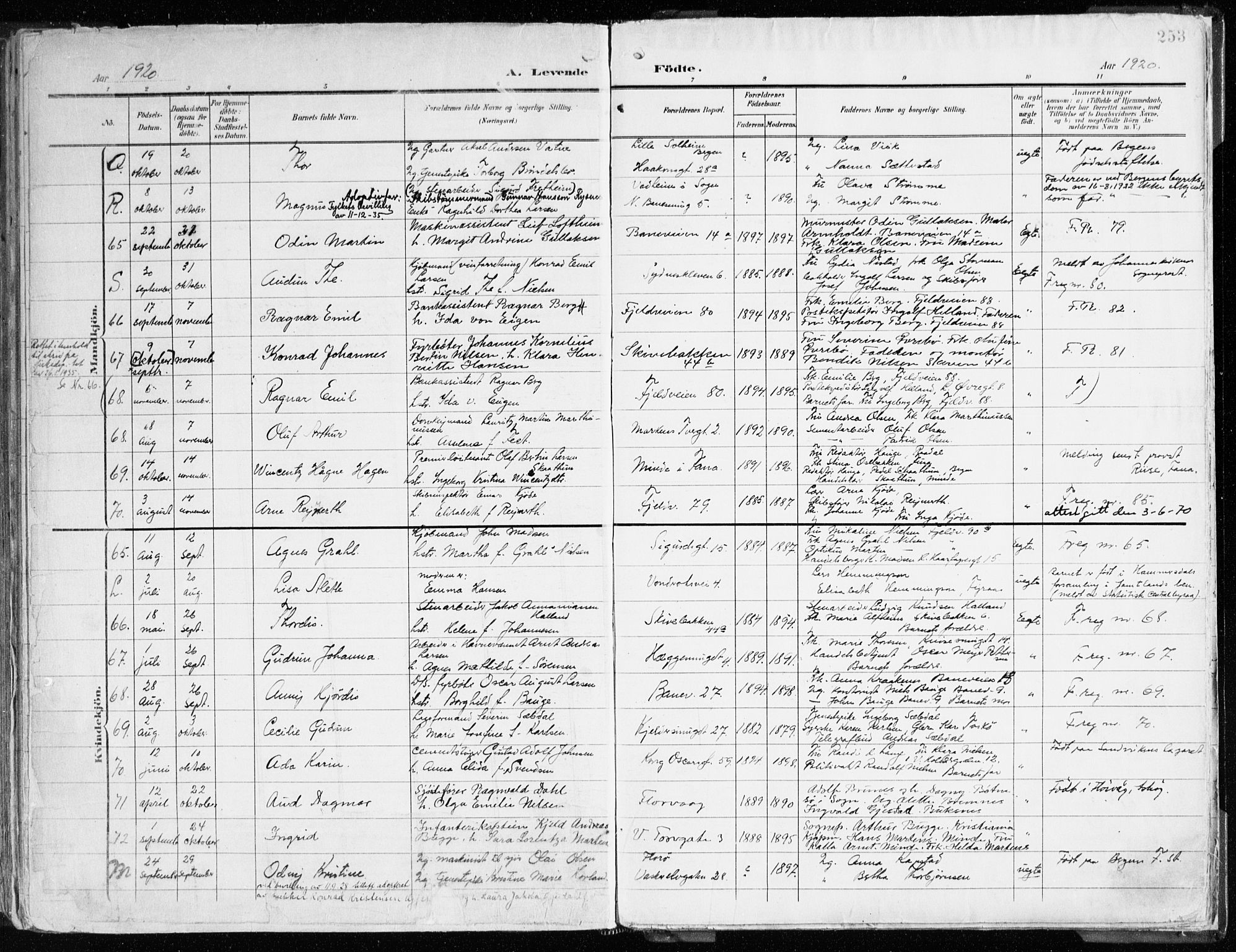 Domkirken sokneprestembete, SAB/A-74801/H/Haa/L0025: Parish register (official) no. B 8, 1903-1925, p. 253
