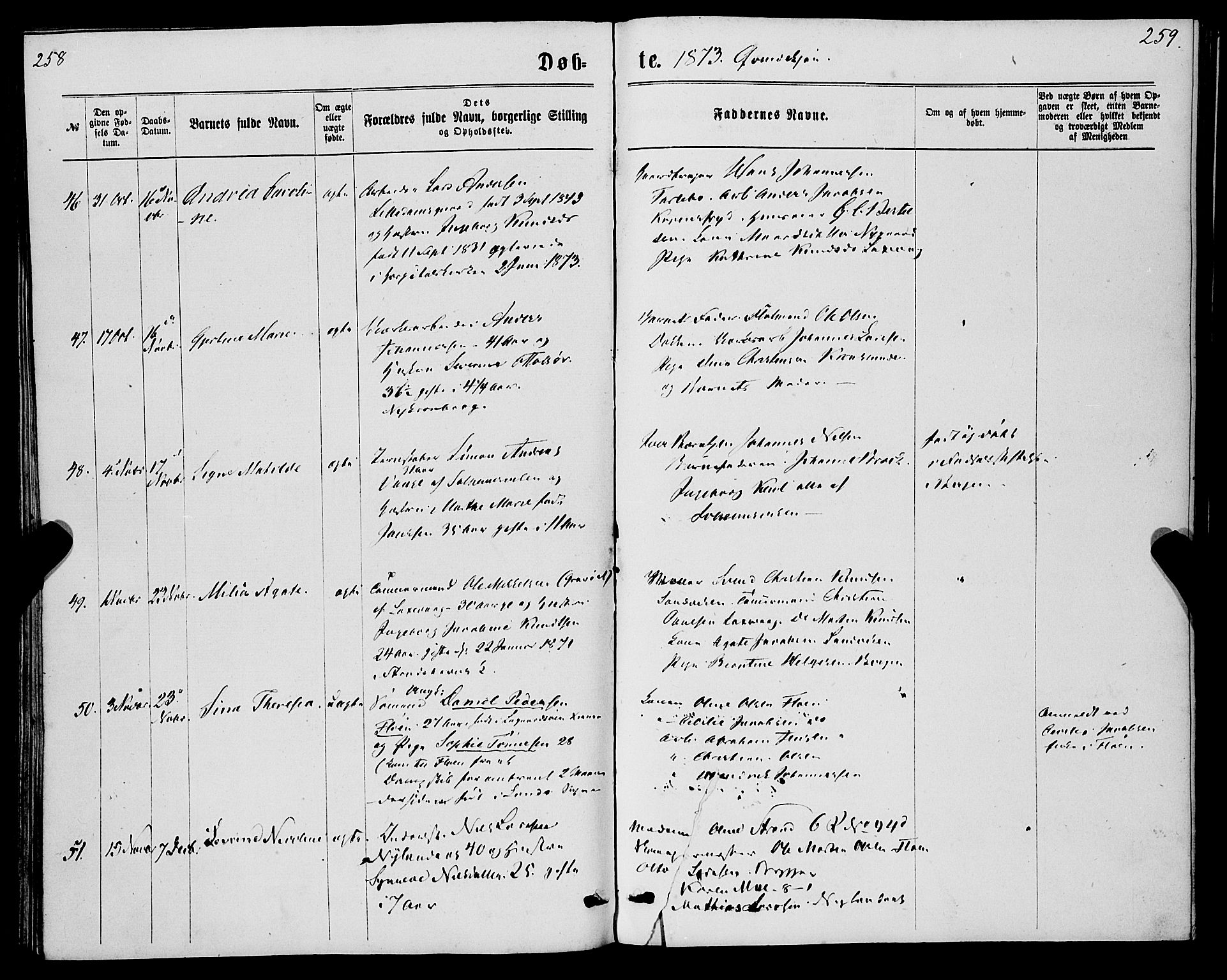 St. Jørgens hospital og Årstad sokneprestembete, AV/SAB-A-99934: Parish register (official) no. A 6, 1870-1878, p. 258-259