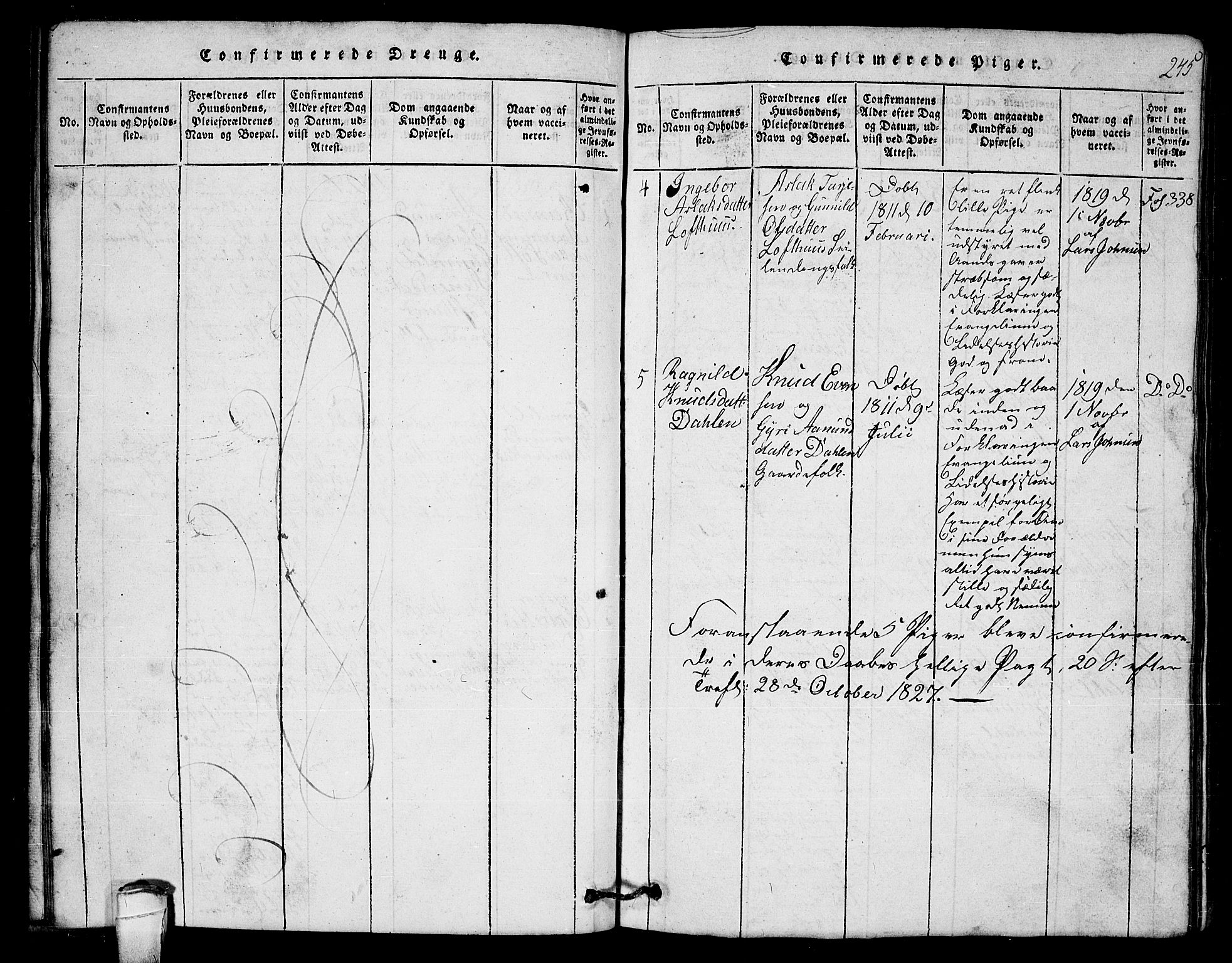 Lårdal kirkebøker, SAKO/A-284/G/Gb/L0001: Parish register (copy) no. II 1, 1815-1865, p. 245