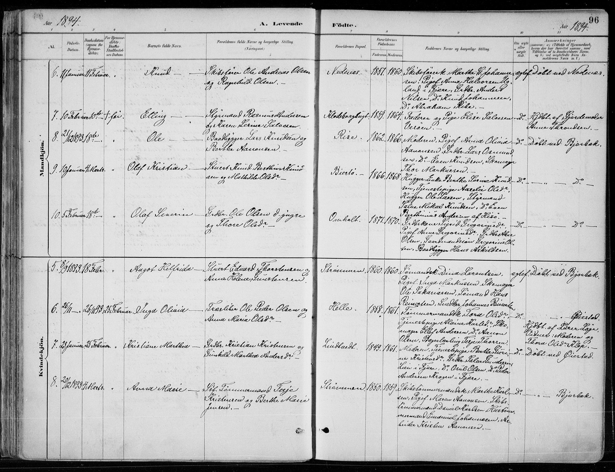 Øyestad sokneprestkontor, AV/SAK-1111-0049/F/Fa/L0017: Parish register (official) no. A 17, 1887-1896, p. 96