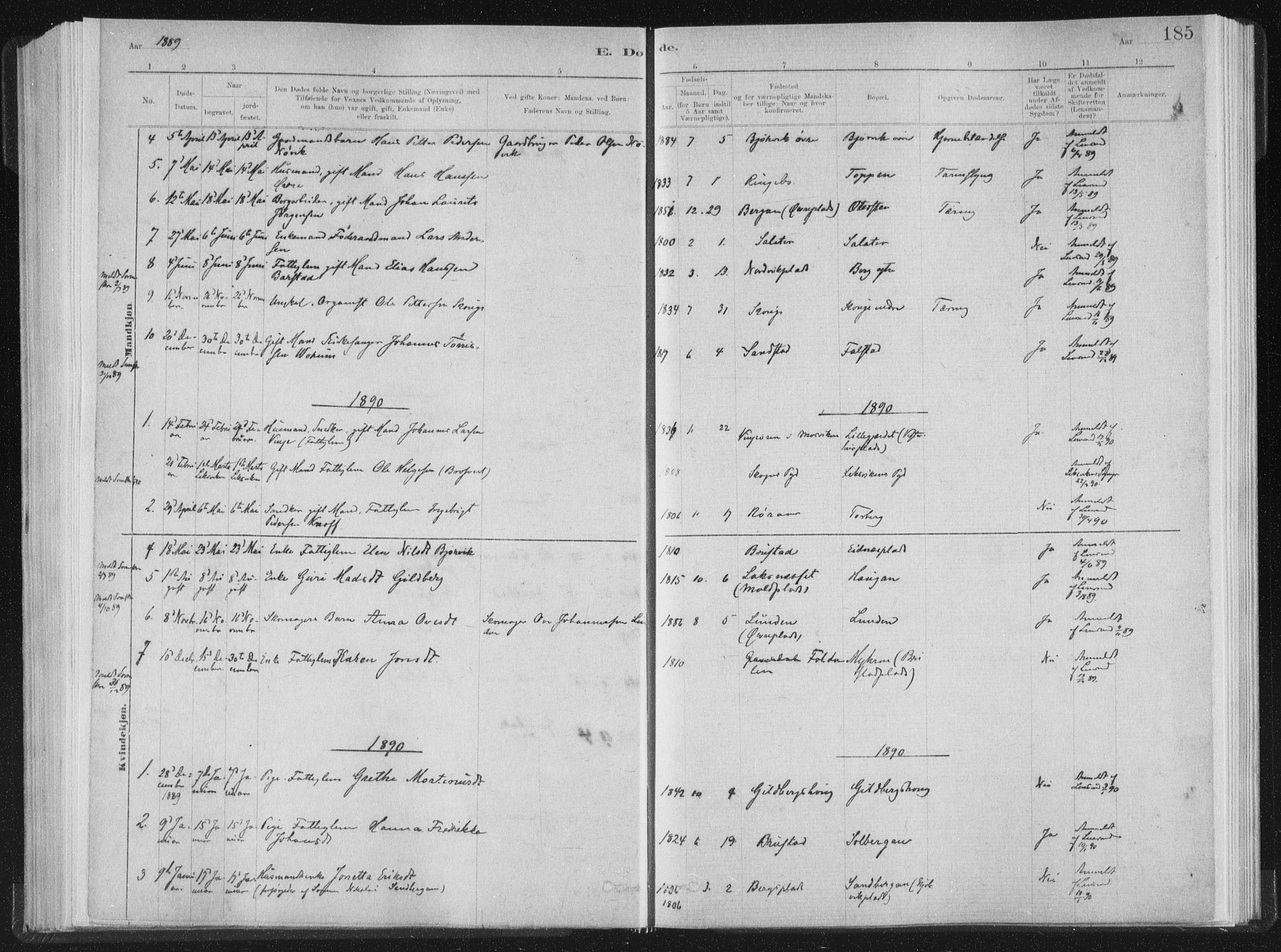 Ministerialprotokoller, klokkerbøker og fødselsregistre - Nord-Trøndelag, SAT/A-1458/722/L0220: Parish register (official) no. 722A07, 1881-1908, p. 185